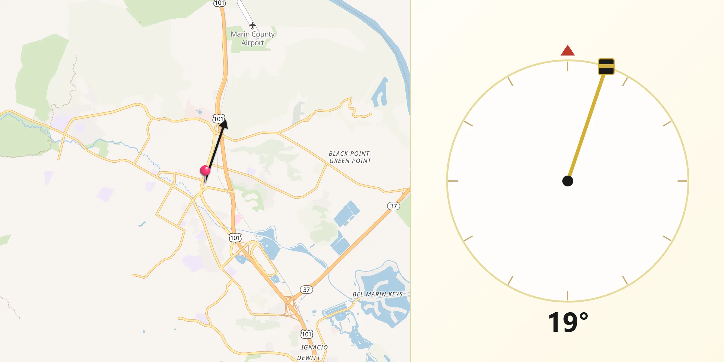 Qibla Direction from Novato