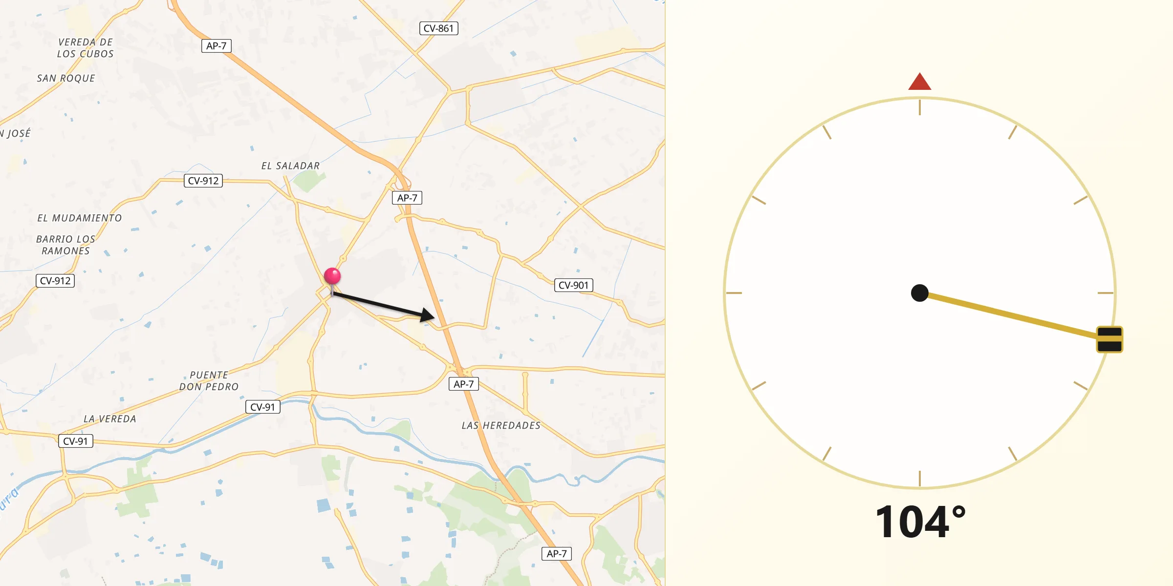 Dirección de la Qibla desde Almoradí