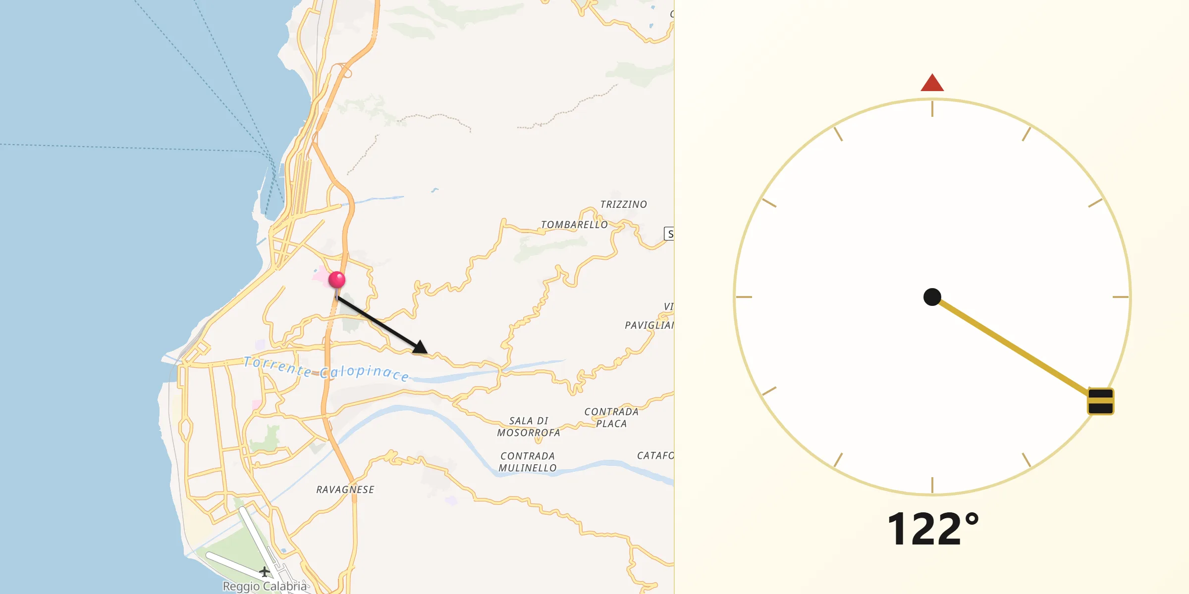 Direzione della Qibla da Reggio Calabria
