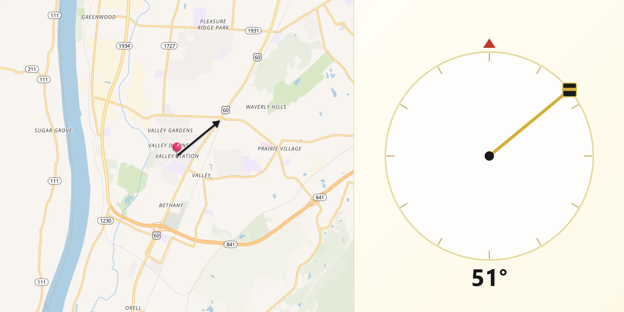 Qibla Direction from Valley Station