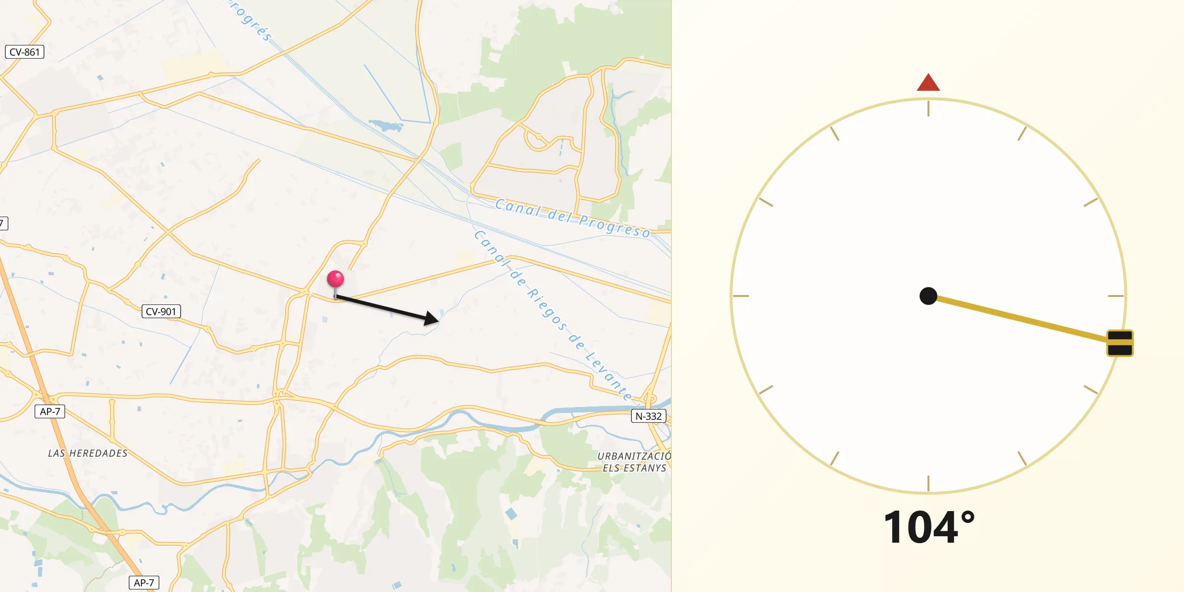 Dirección de la Qibla desde San Fulgencio