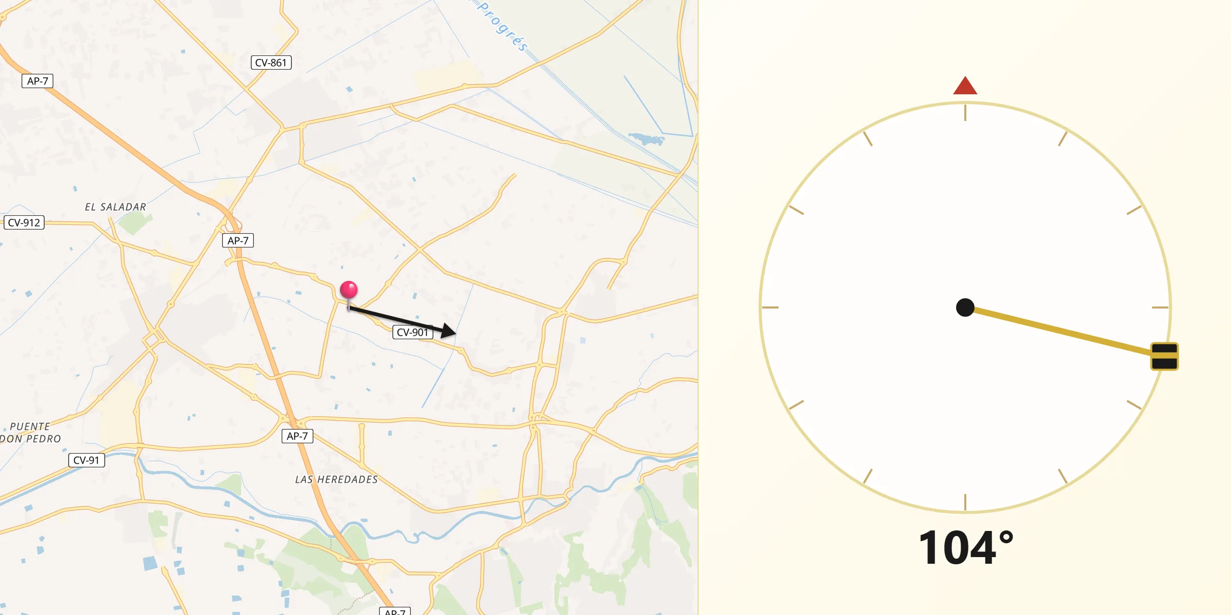 Dirección de la Qibla desde Daya Nueva