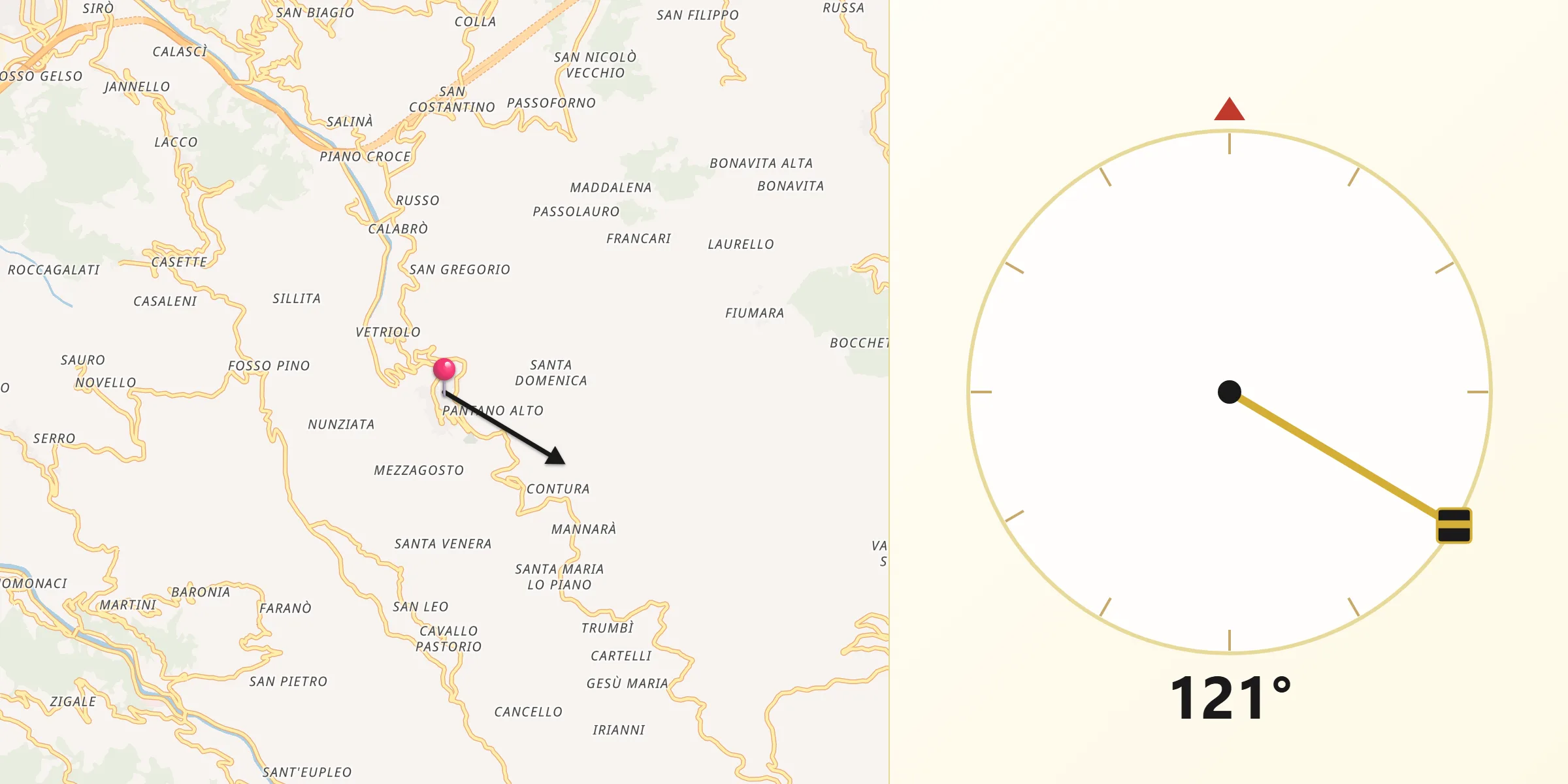 Direzione della Qibla da Sant'Angelo di Brolo