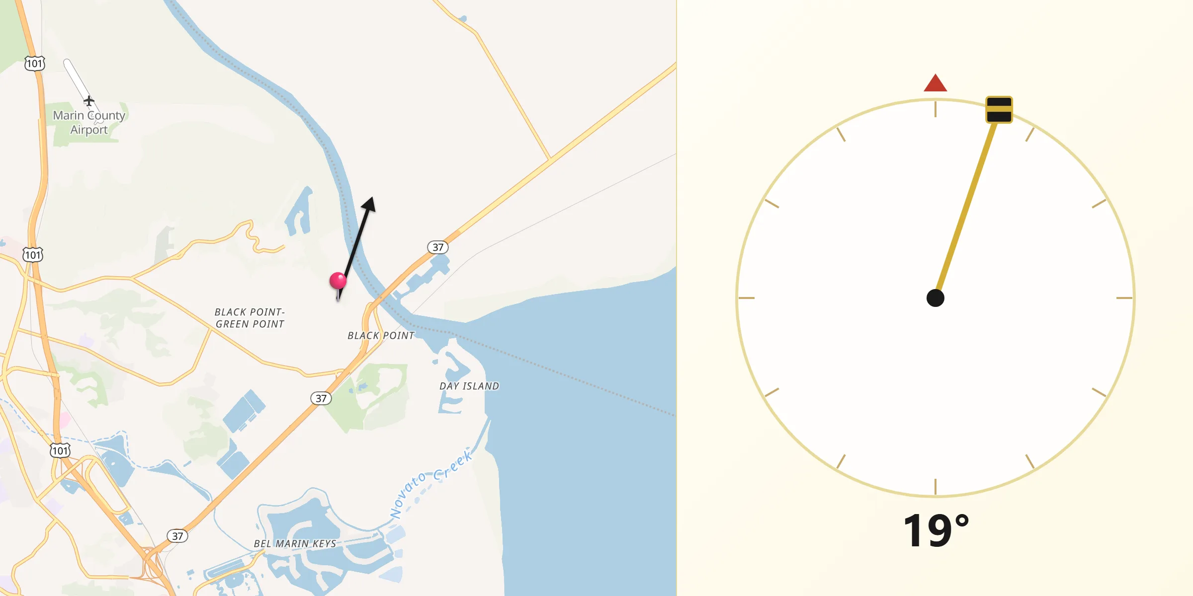 Qibla Direction from Black Point-Green Point