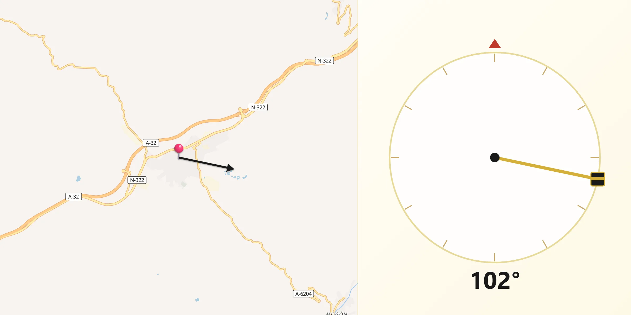 Dirección de la Qibla desde Villacarrillo