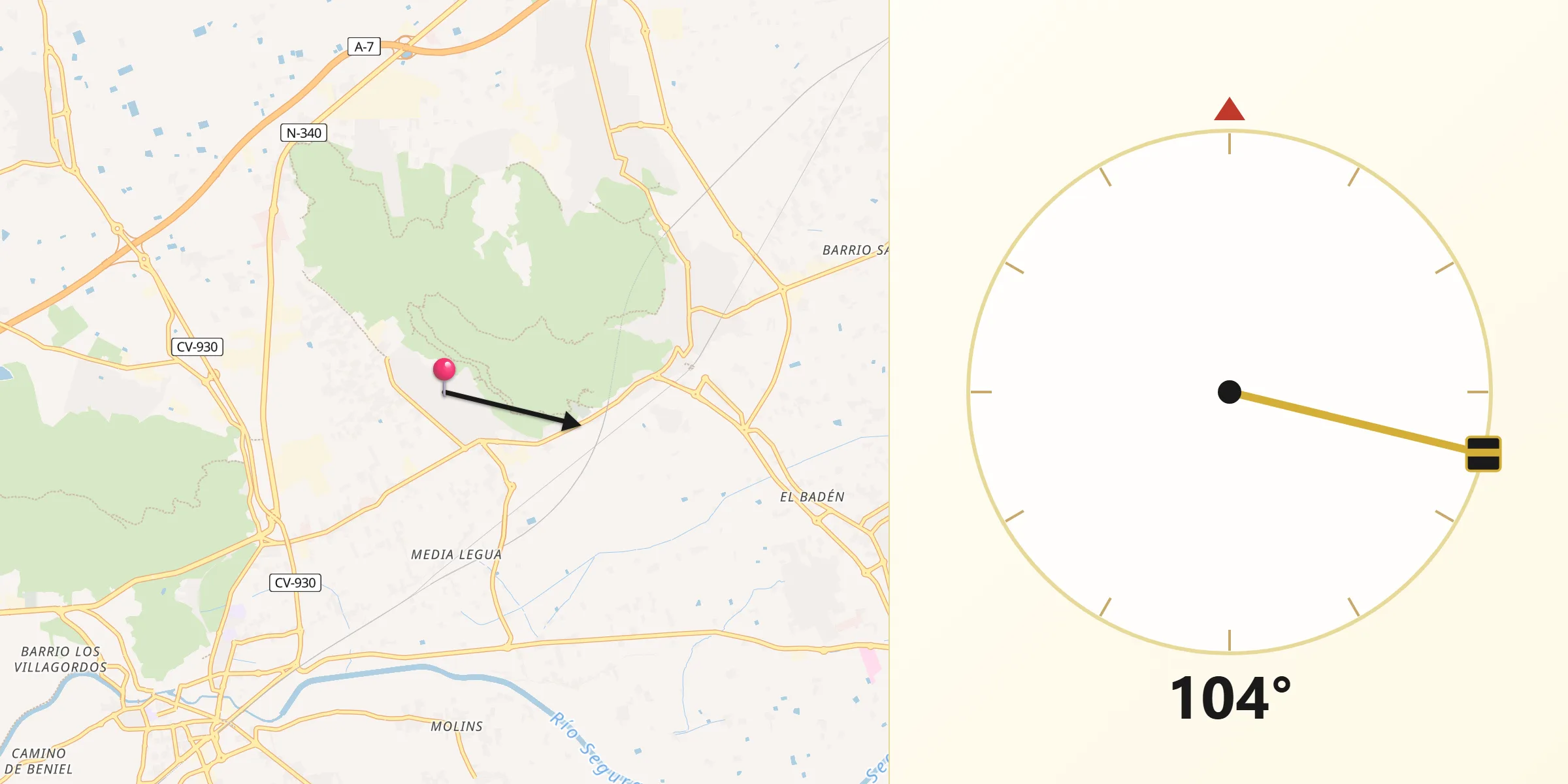 Dirección de la Qibla desde Redován