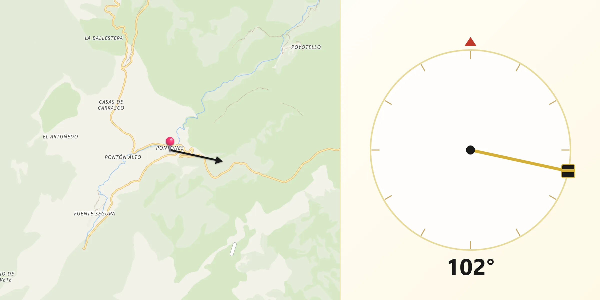 Dirección de la Qibla desde Santiago-Pontones