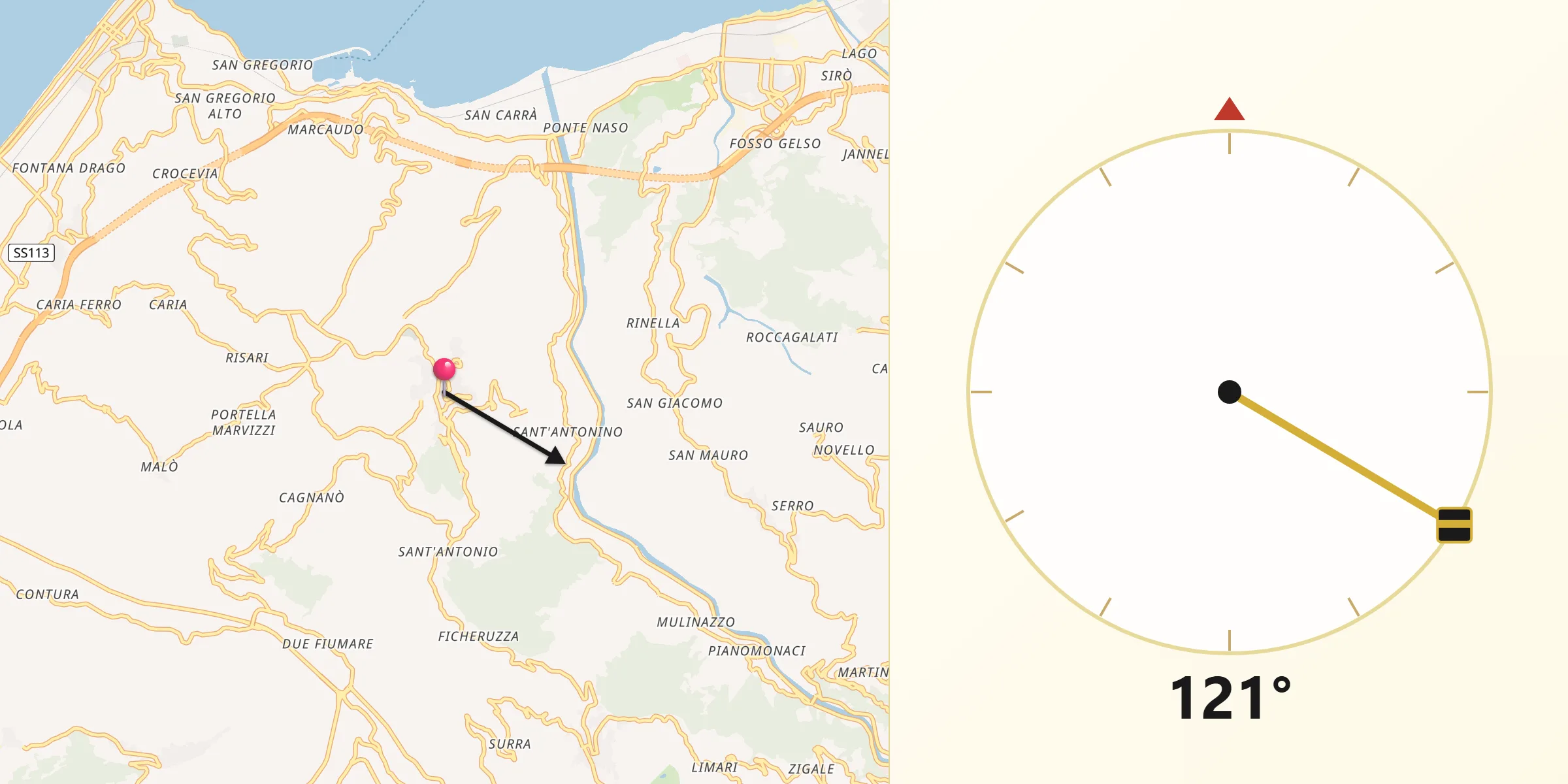 Direzione della Qibla da Naso