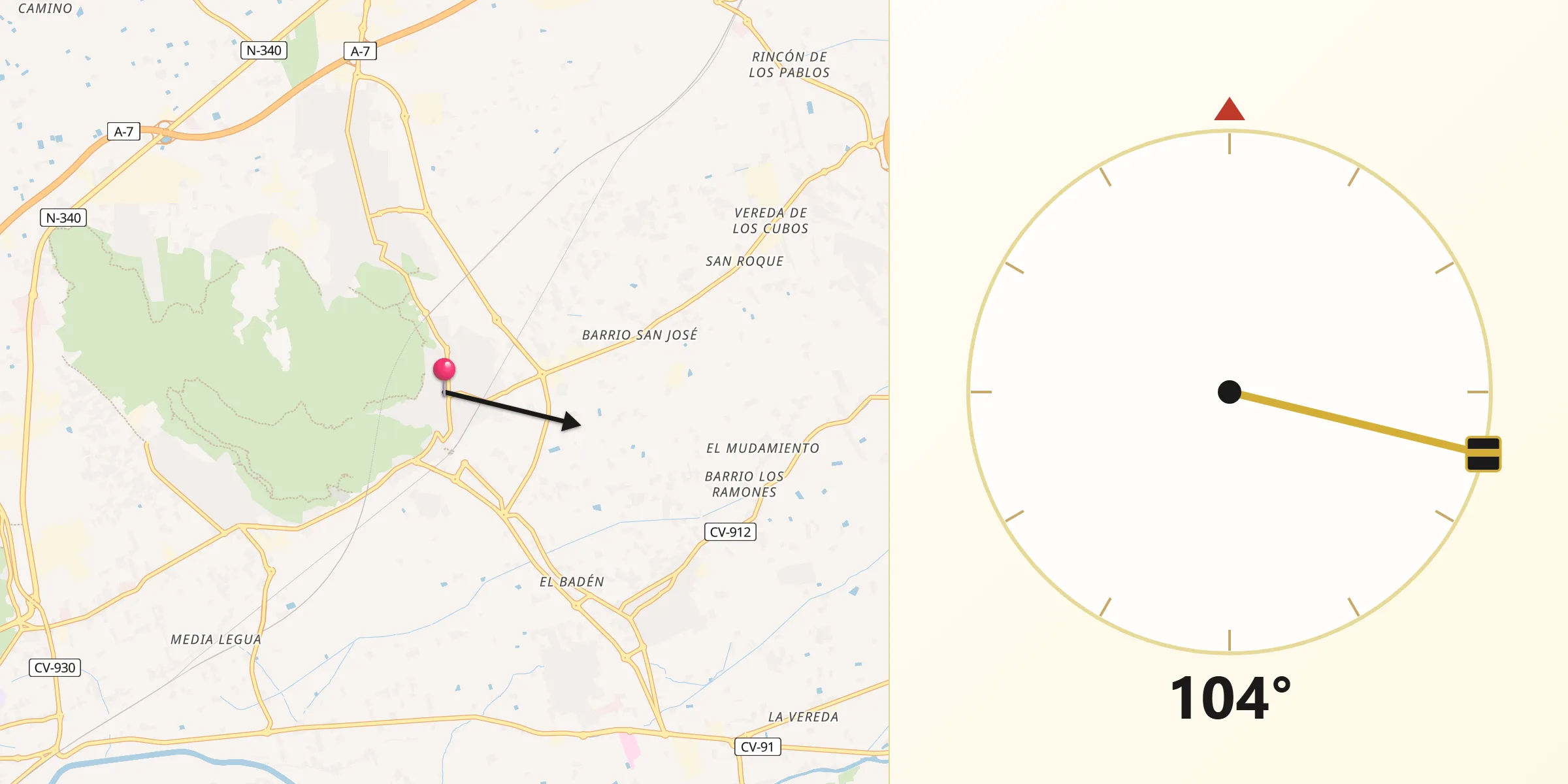 Dirección de la Qibla desde Callosa de Segura