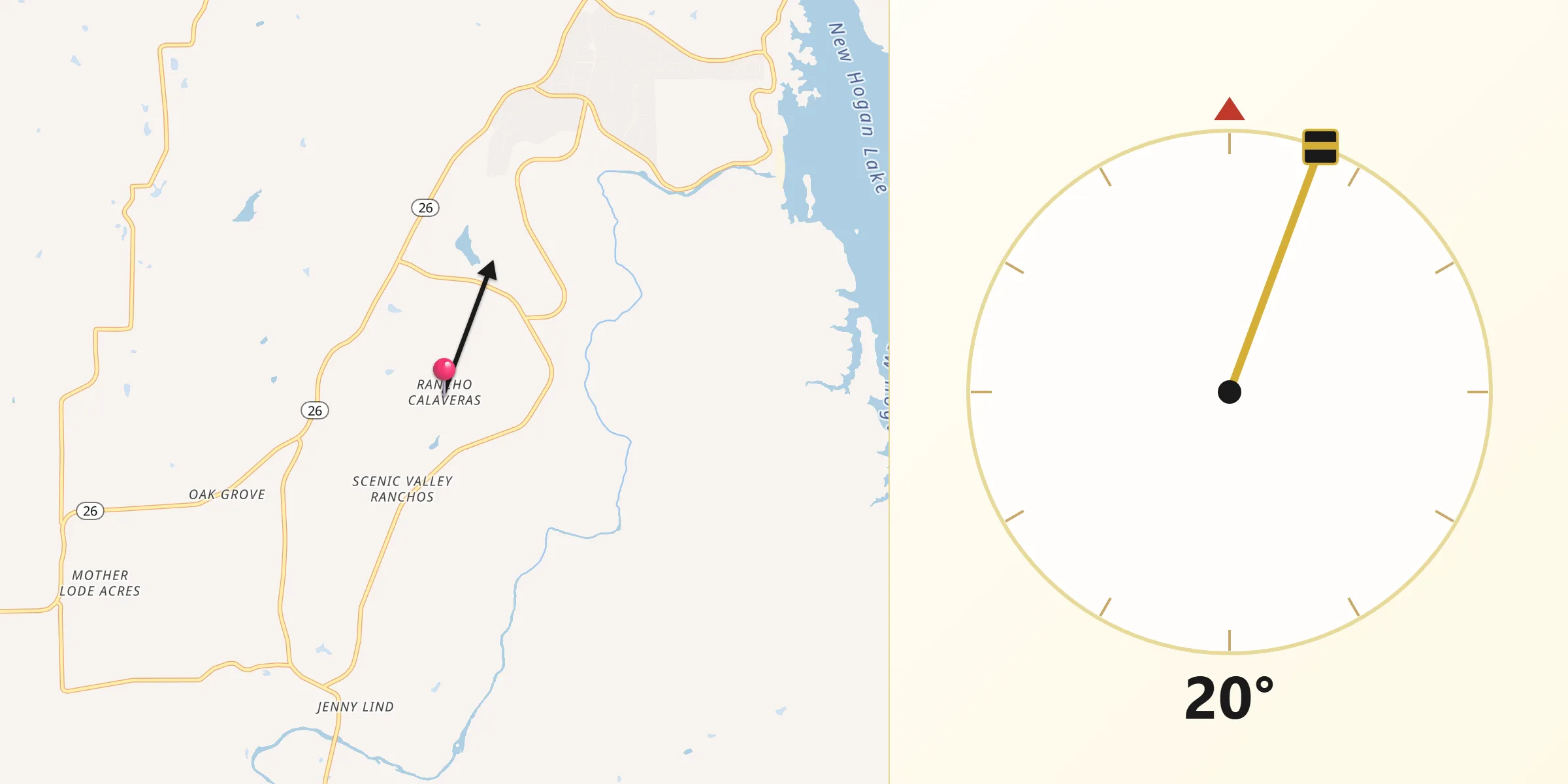 Qibla Direction from Rancho Calaveras