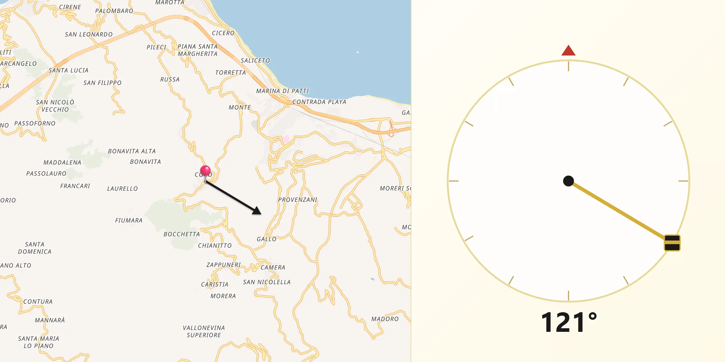 Direzione della Qibla da Montagnareale