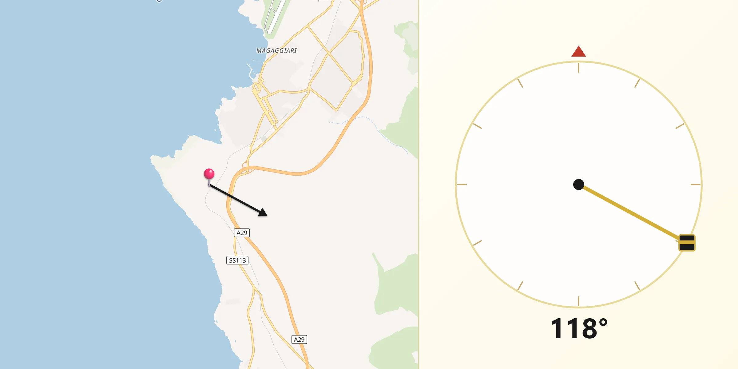 Direzione della Qibla da Agliandroni-Paternella