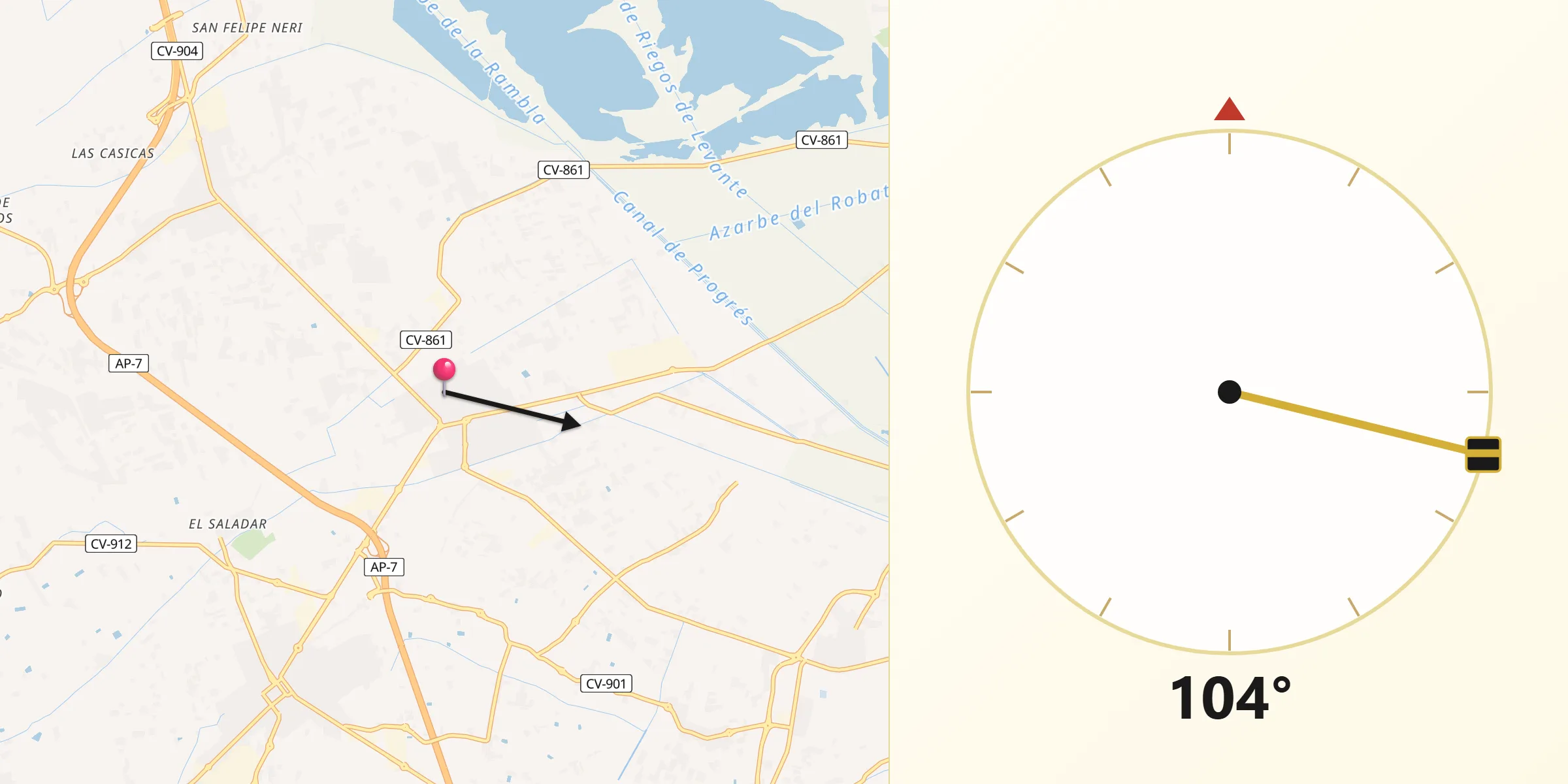 Dirección de la Qibla desde Dolores