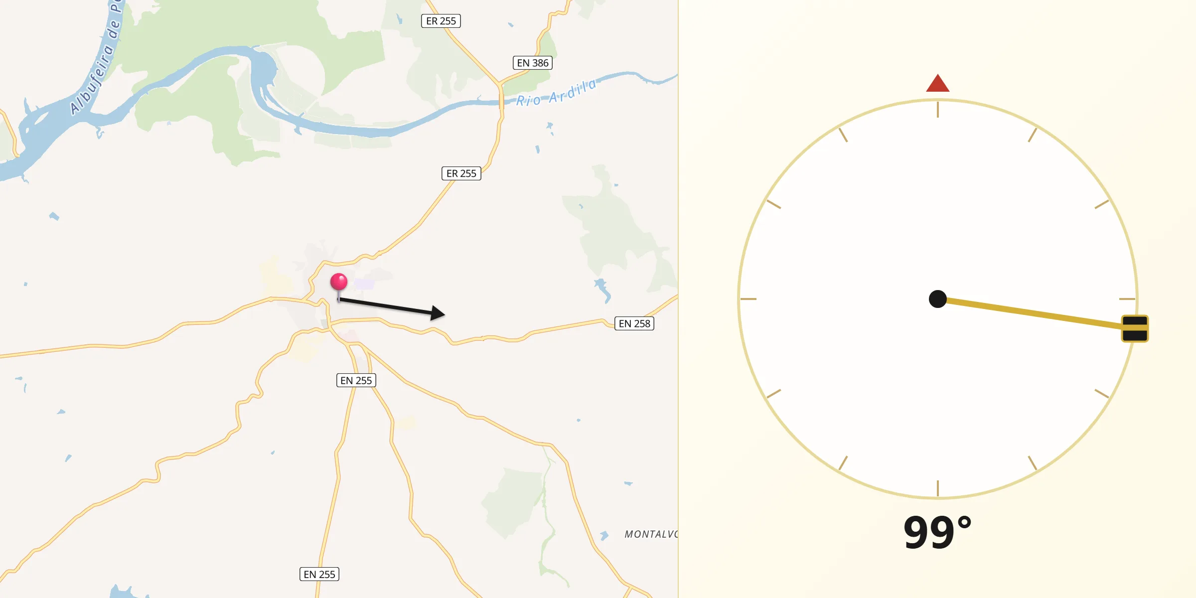 Direção da Qibla a partir de Moura