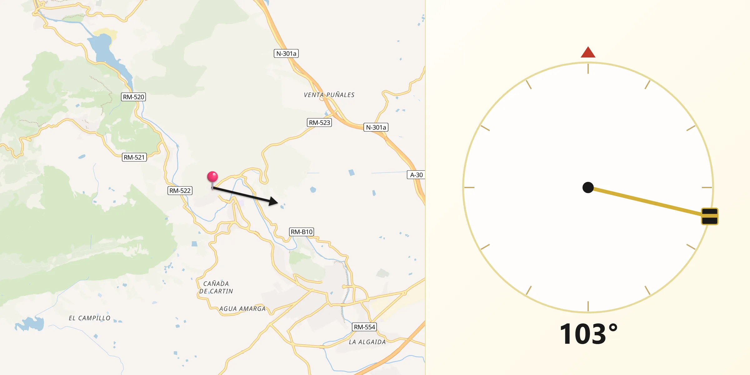 Dirección de la Qibla desde Ulea