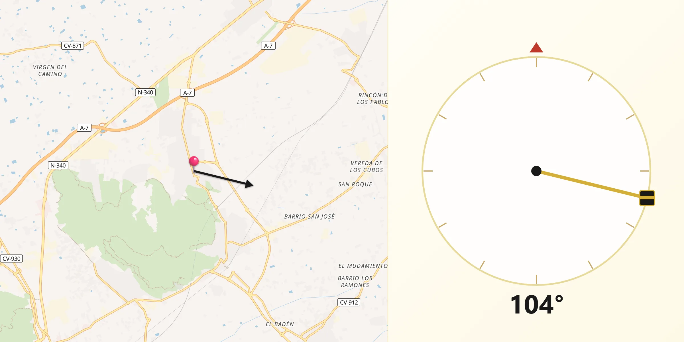 Dirección de la Qibla desde Cox
