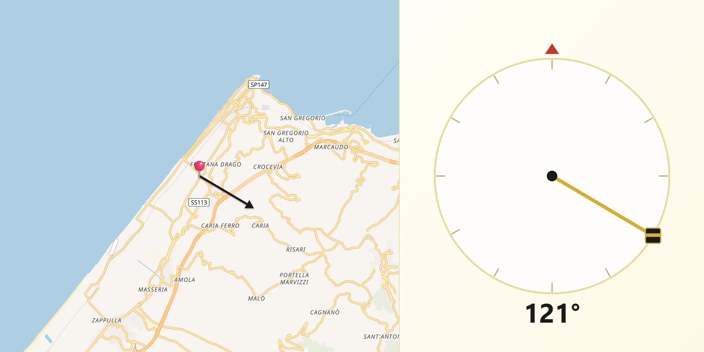 Direzione della Qibla da Capo d'Orlando