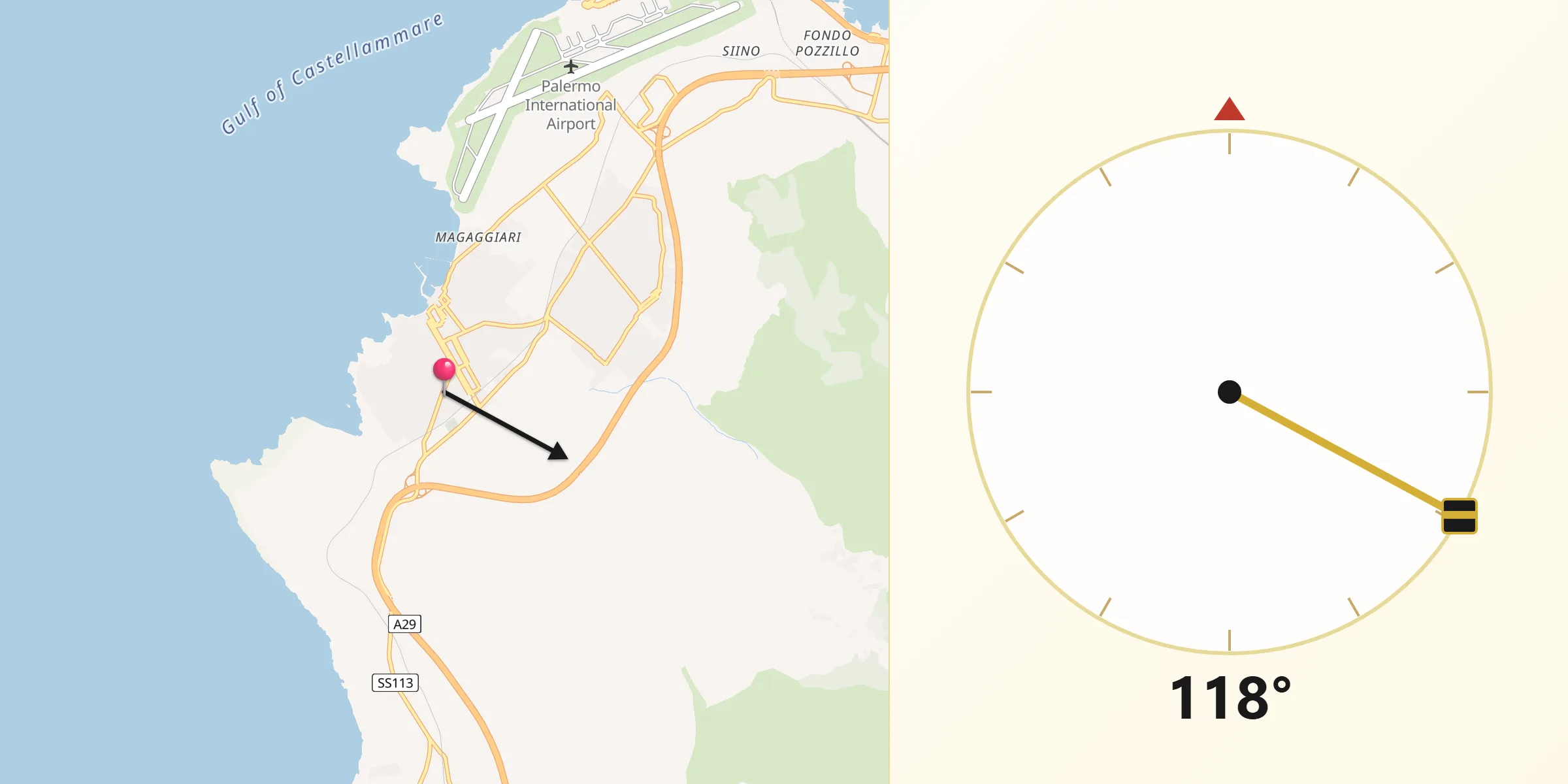 Direzione della Qibla da Terrasini