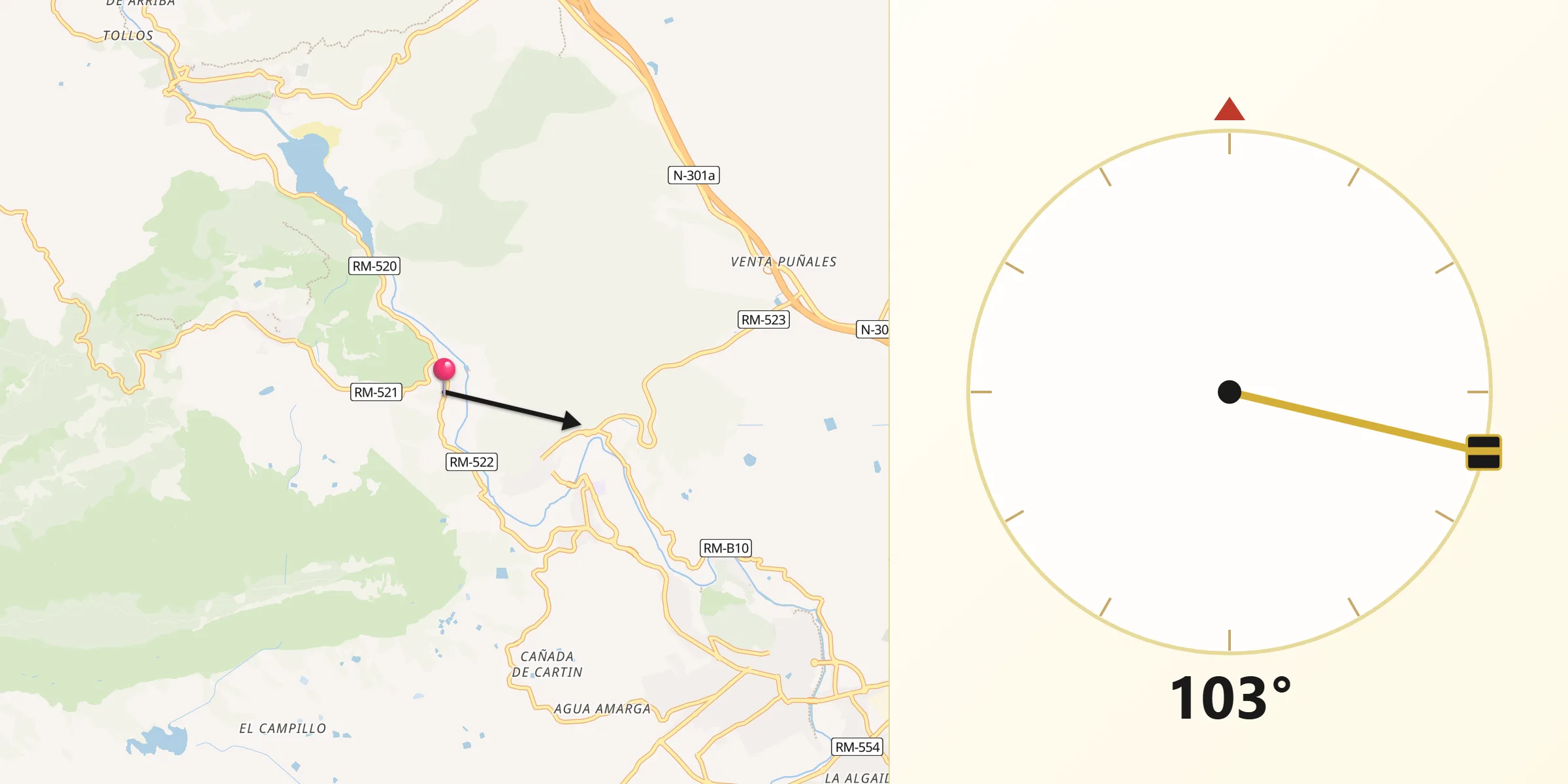 Dirección de la Qibla desde Ojós