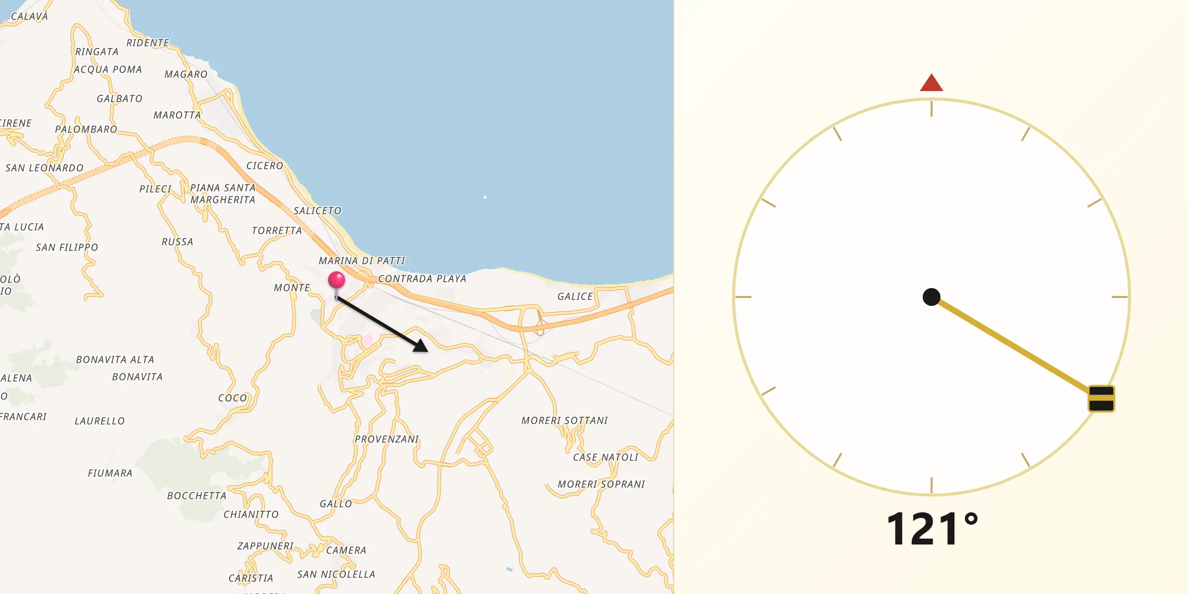 Direzione della Qibla da Patti