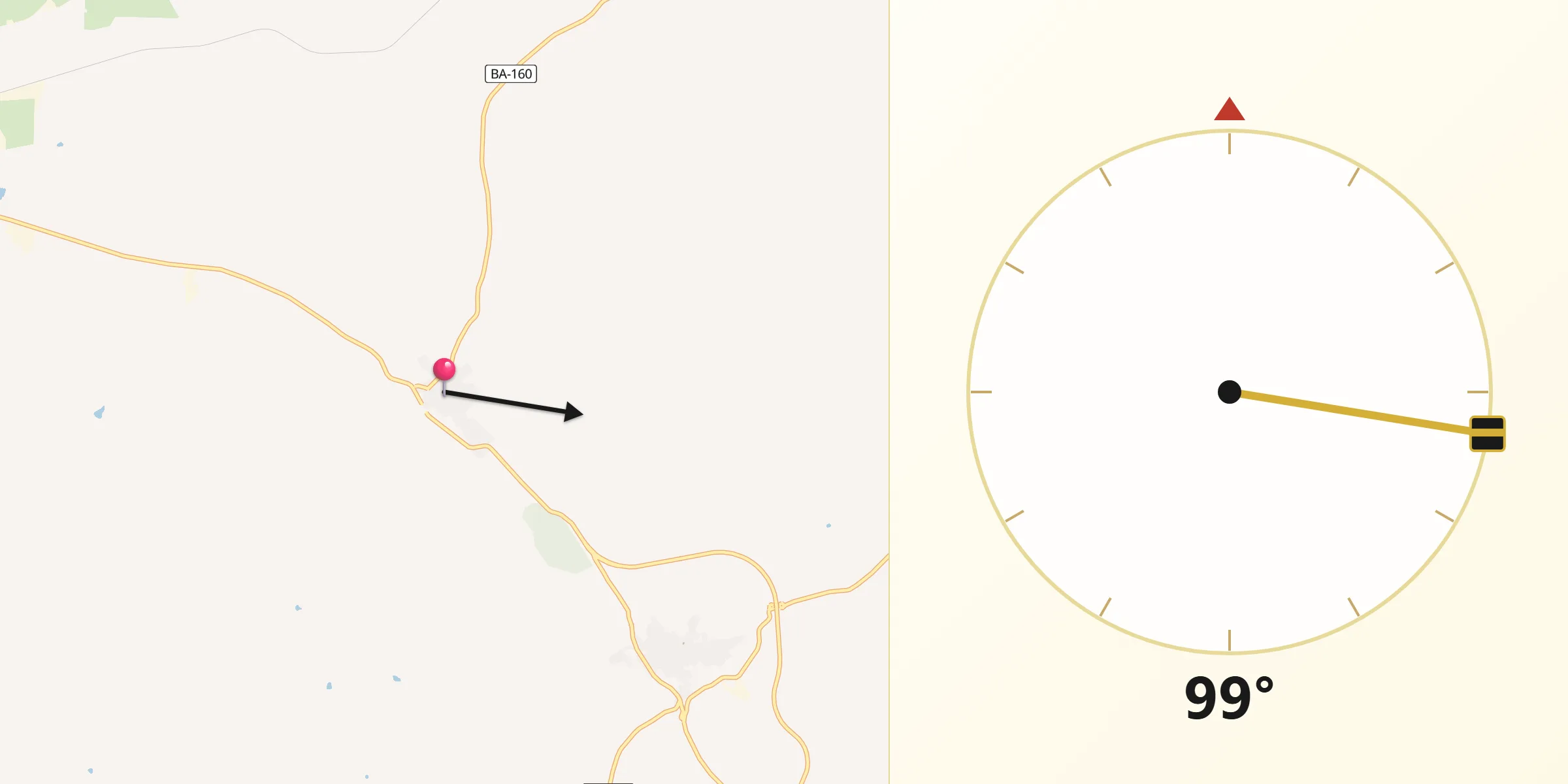 Dirección de la Qibla desde Bodonal de la Sierra