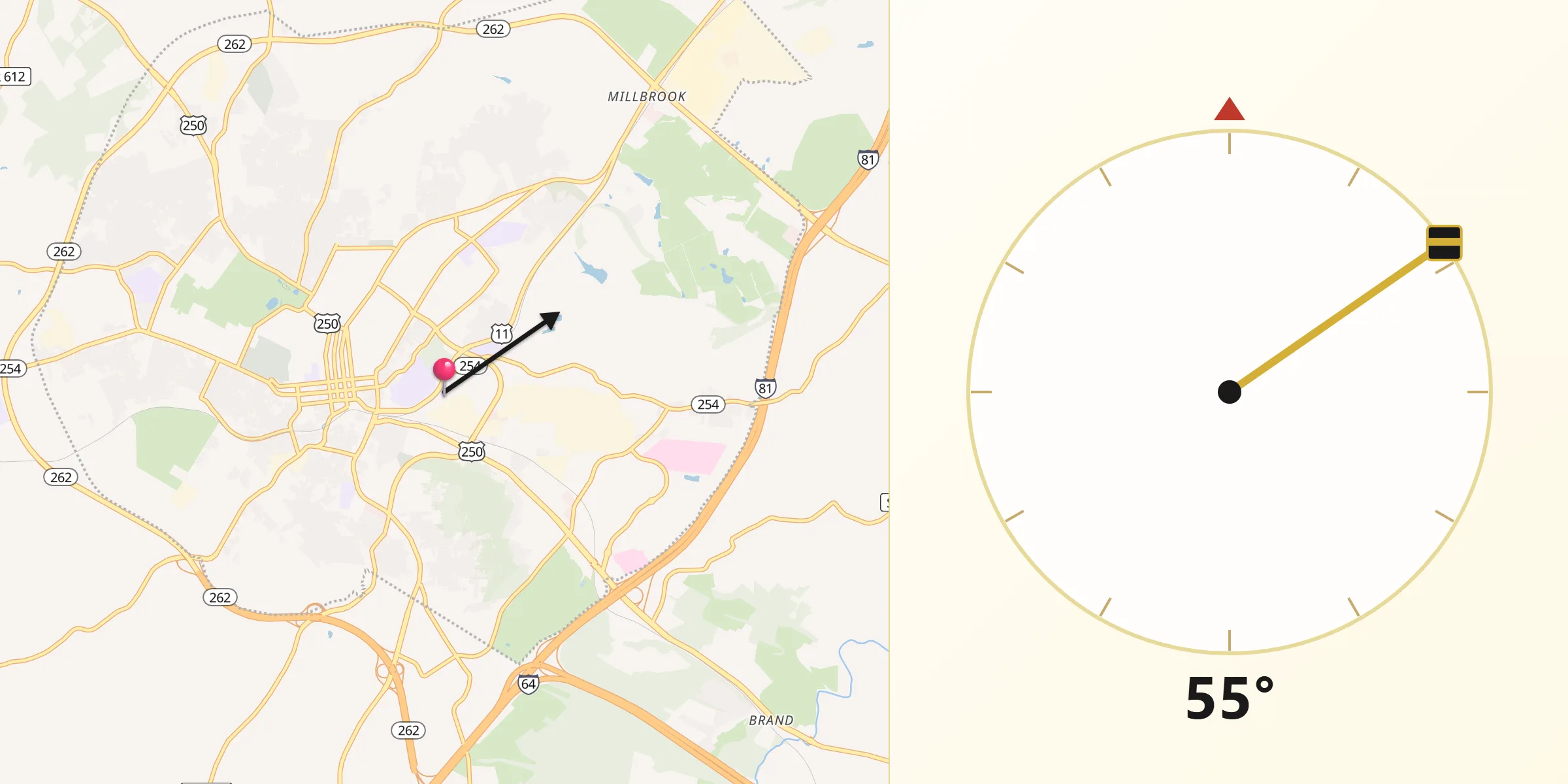Qibla Direction from City of Staunton