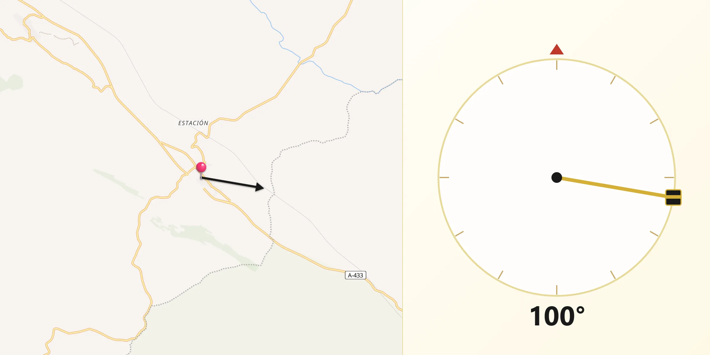 Dirección de la Qibla desde Fuente del Arco
