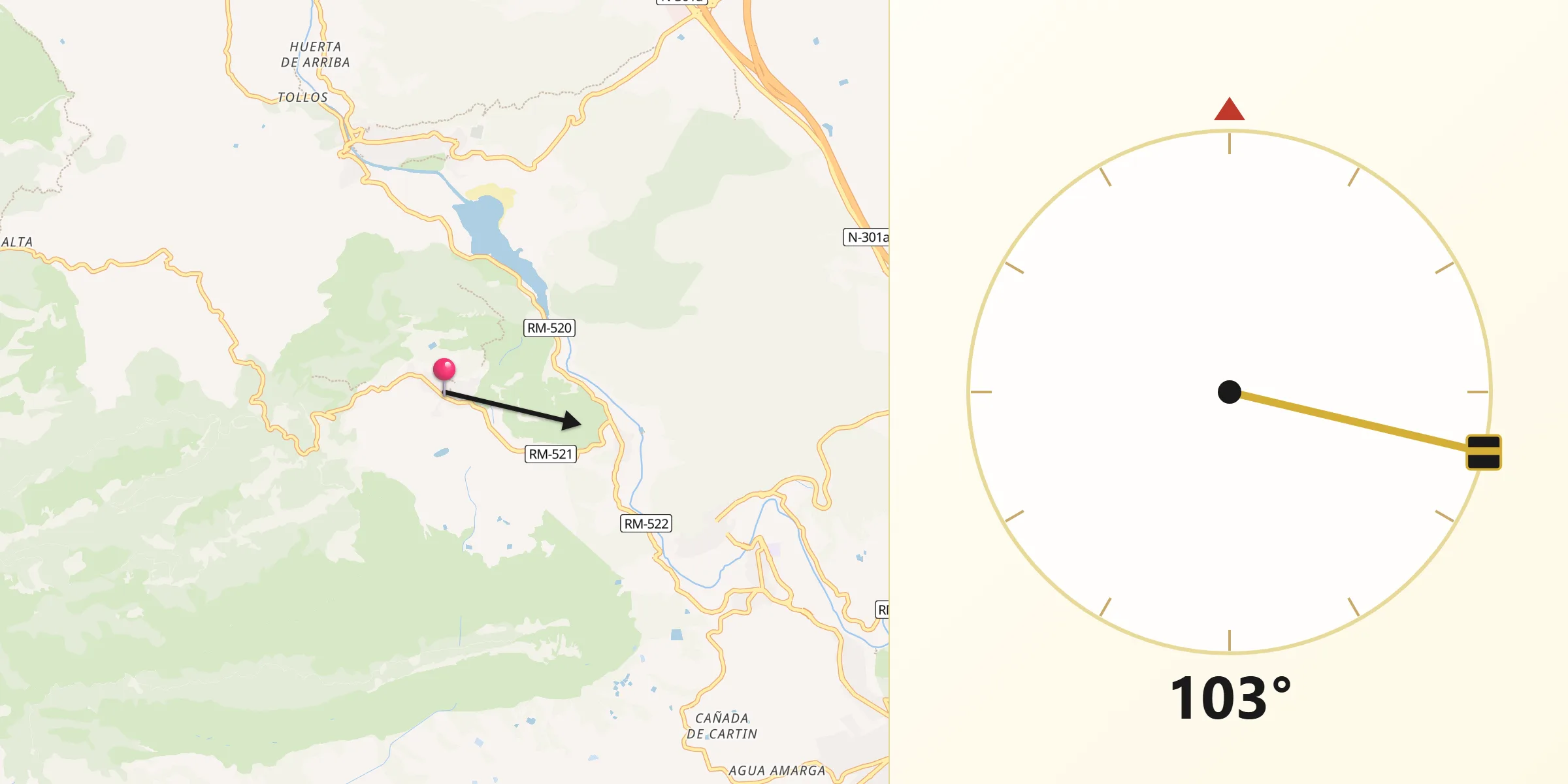 Dirección de la Qibla desde Ricote