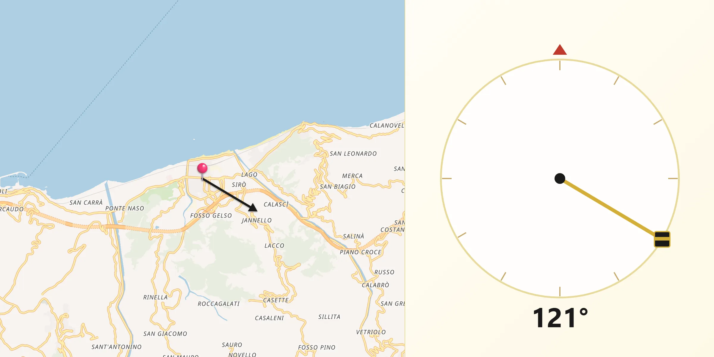 Direzione della Qibla da Brolo