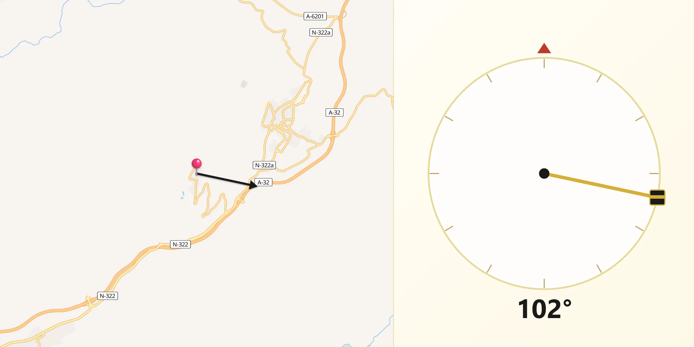 Dirección de la Qibla desde Iznatoraf