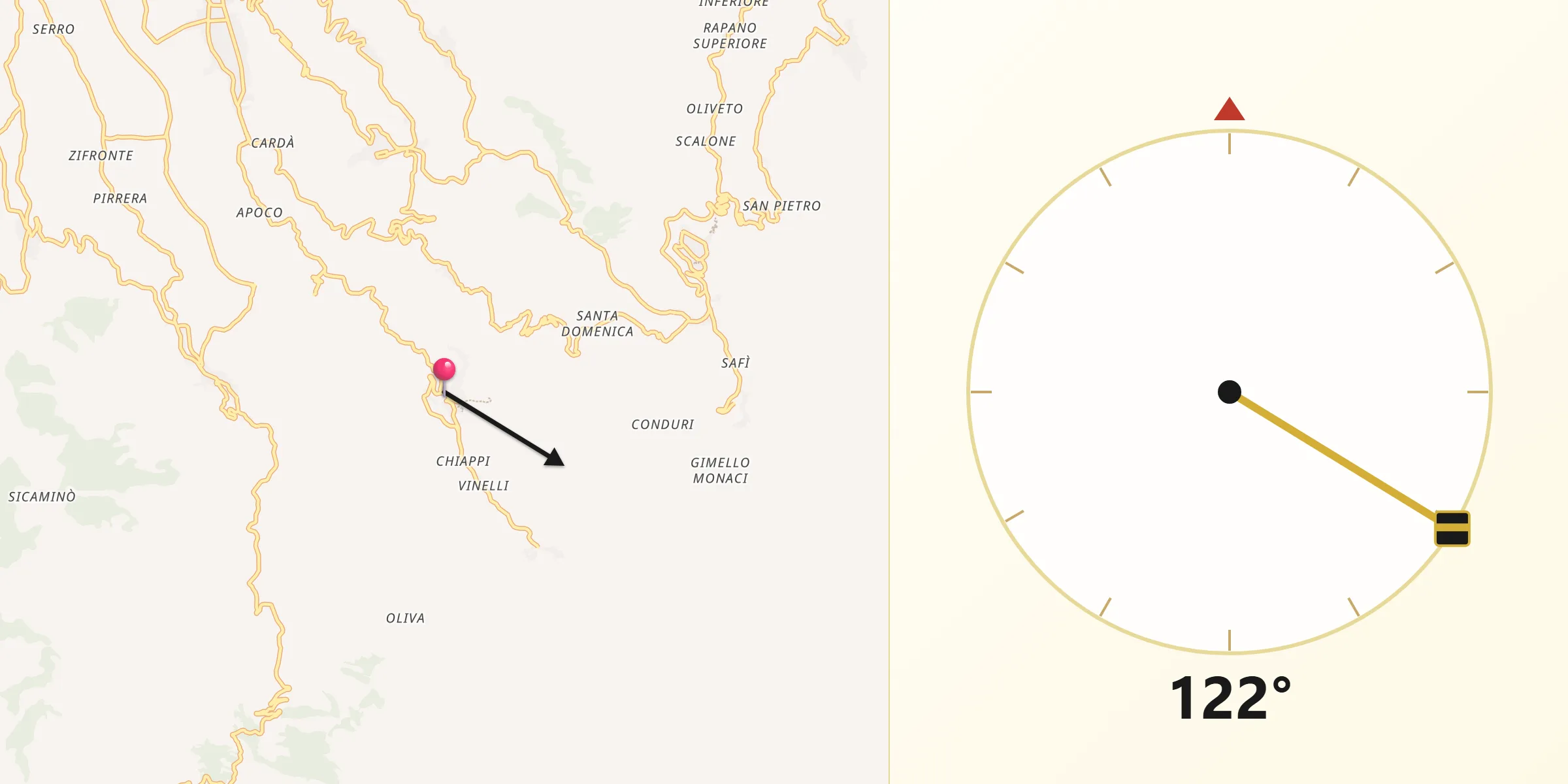 Direzione della Qibla da Monforte San Giorgio