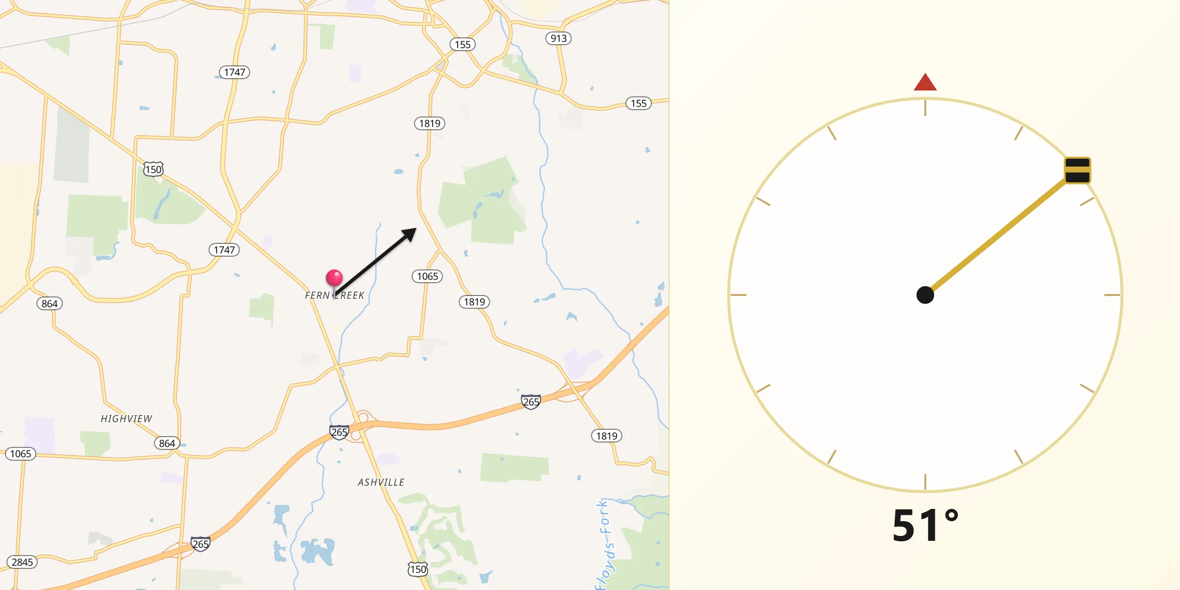 Qibla Direction from Fern Creek