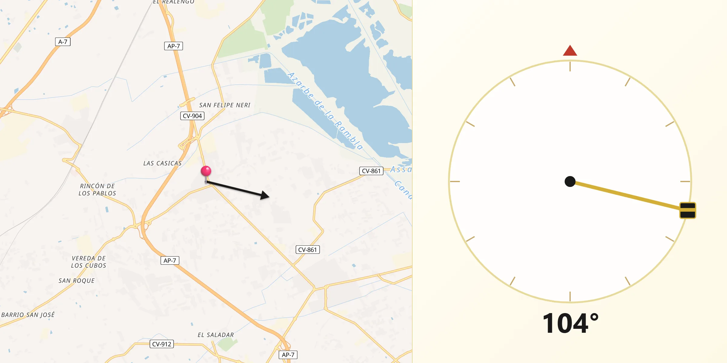 Dirección de la Qibla desde Catral