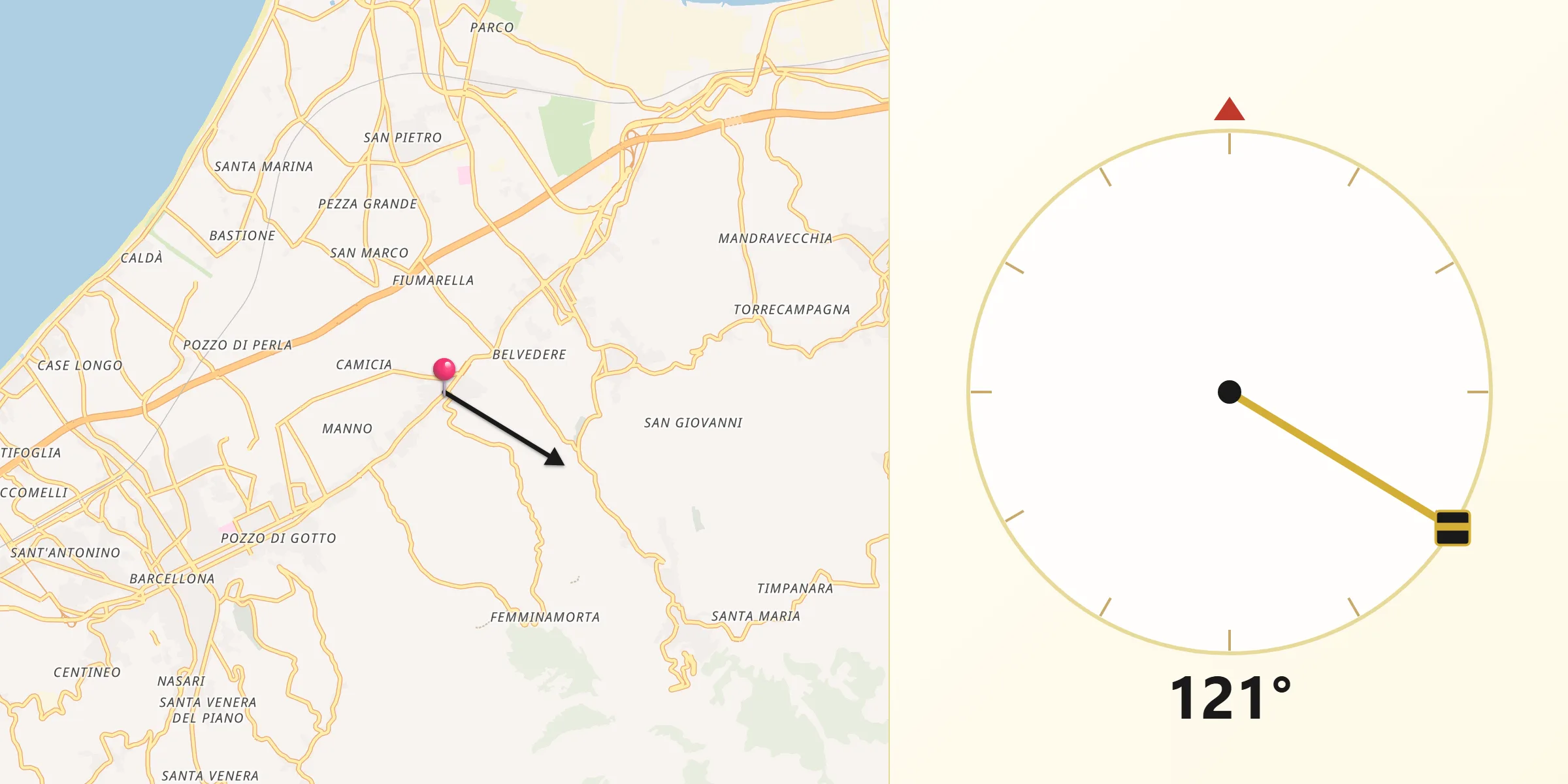 Direzione della Qibla da Merì