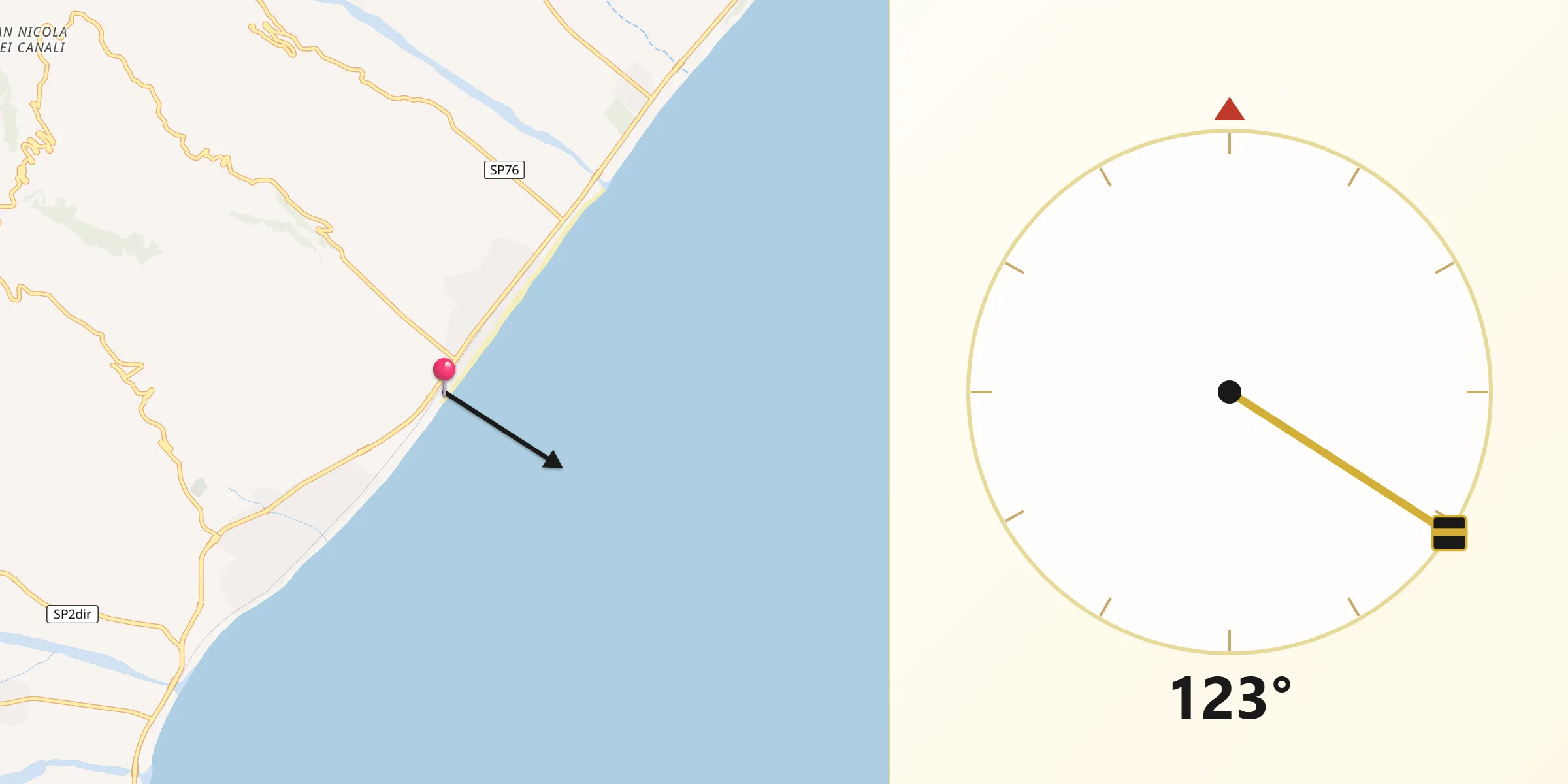 Direzione della Qibla da Ardore Marina