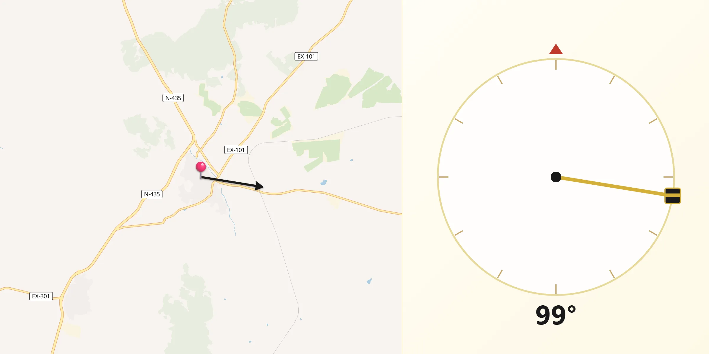 Dirección de la Qibla desde Fregenal de la Sierra