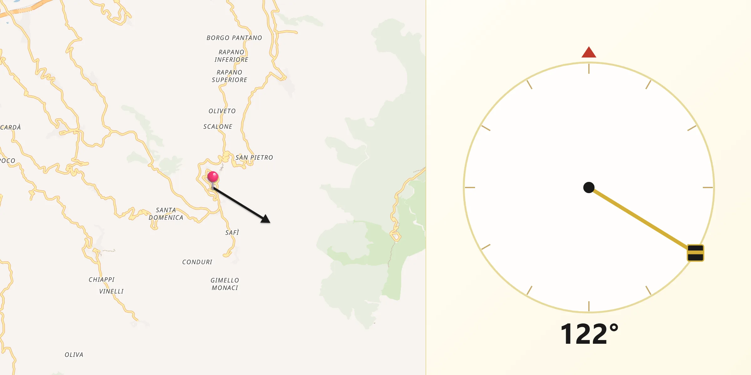 Direzione della Qibla da Rometta