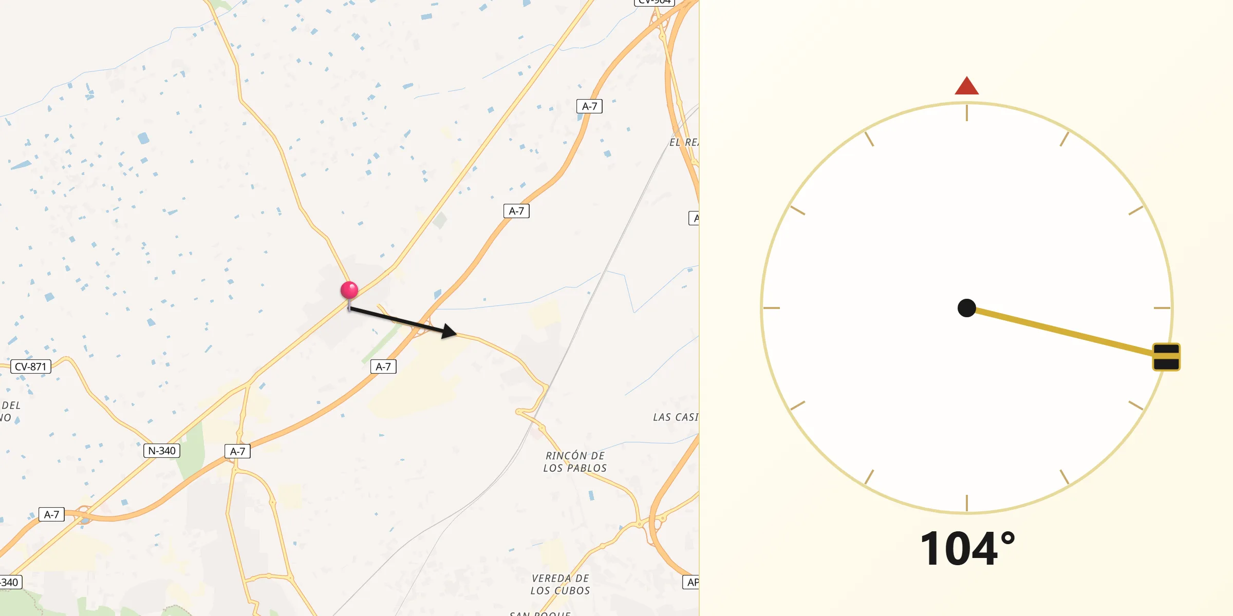 Dirección de la Qibla desde Albatera