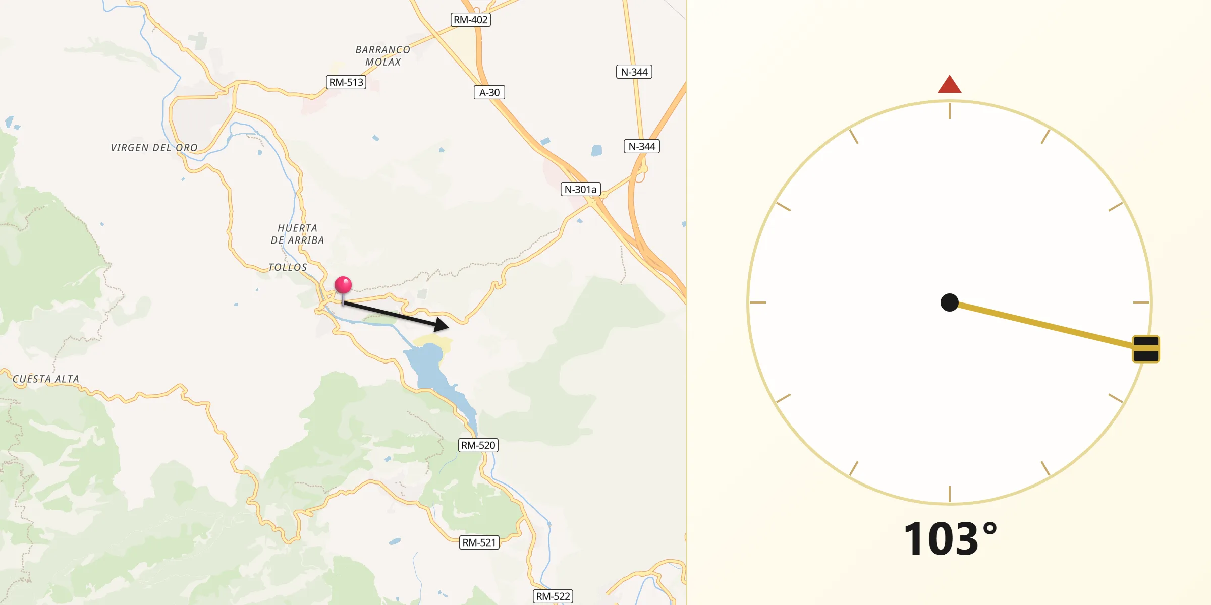 Dirección de la Qibla desde Blanca