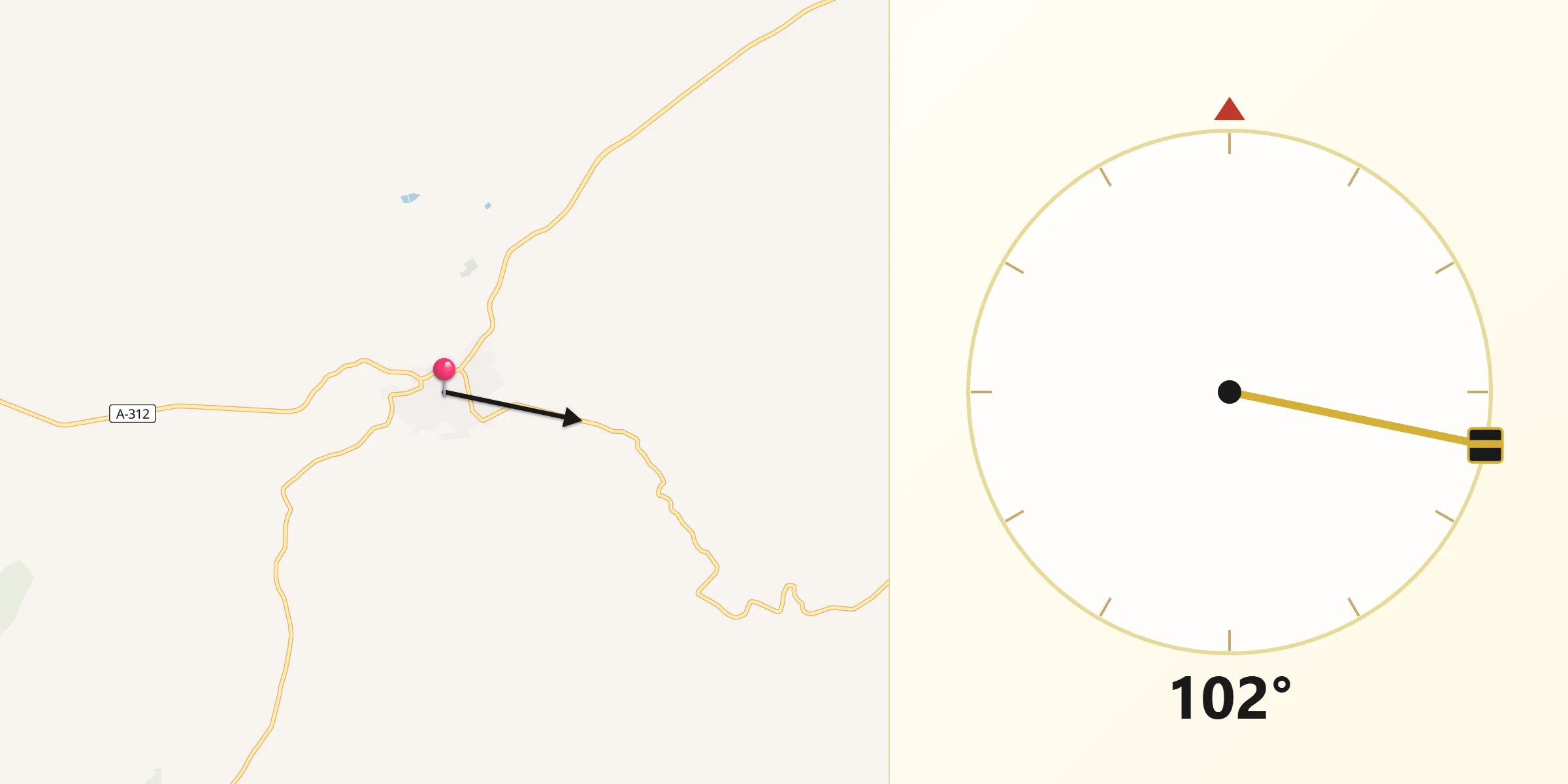 Dirección de la Qibla desde Navas de San Juan