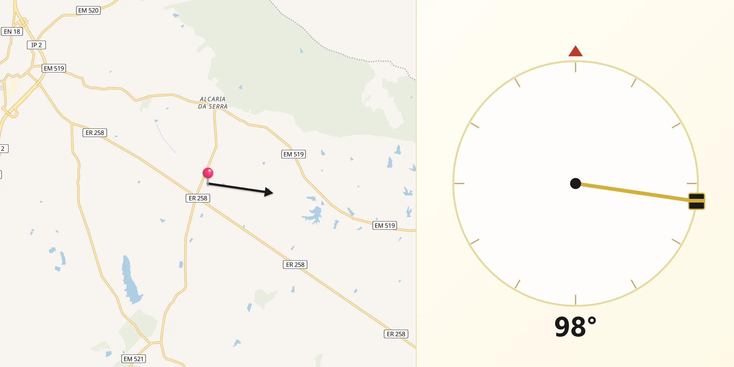 Direção da Qibla a partir de Vidigueira