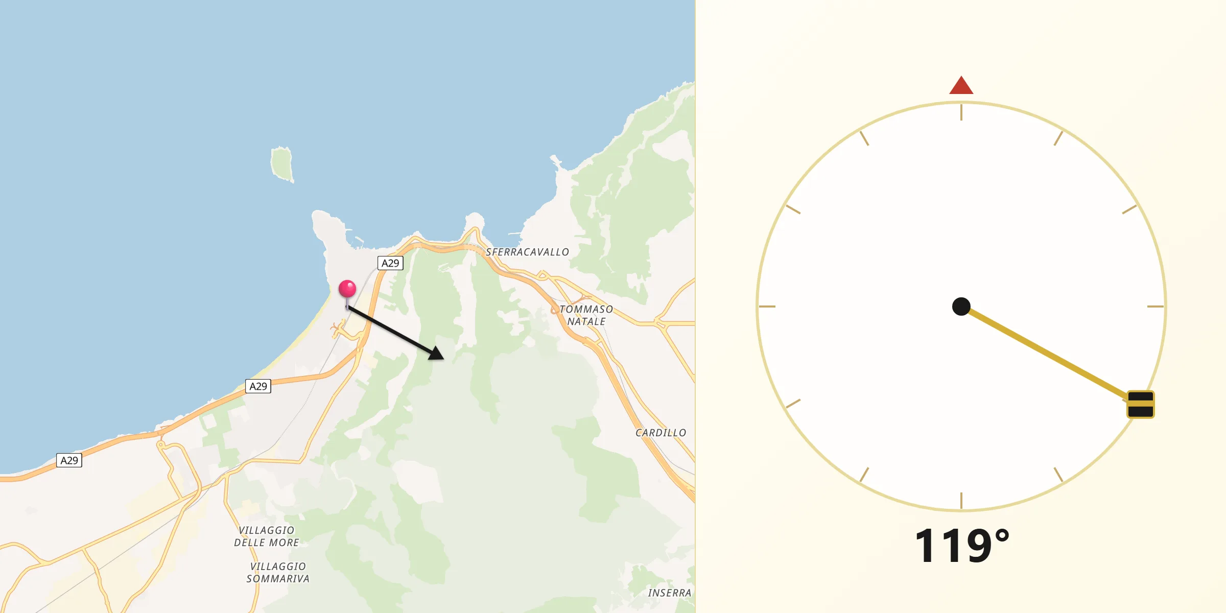 Direzione della Qibla da Isola delle Femmine