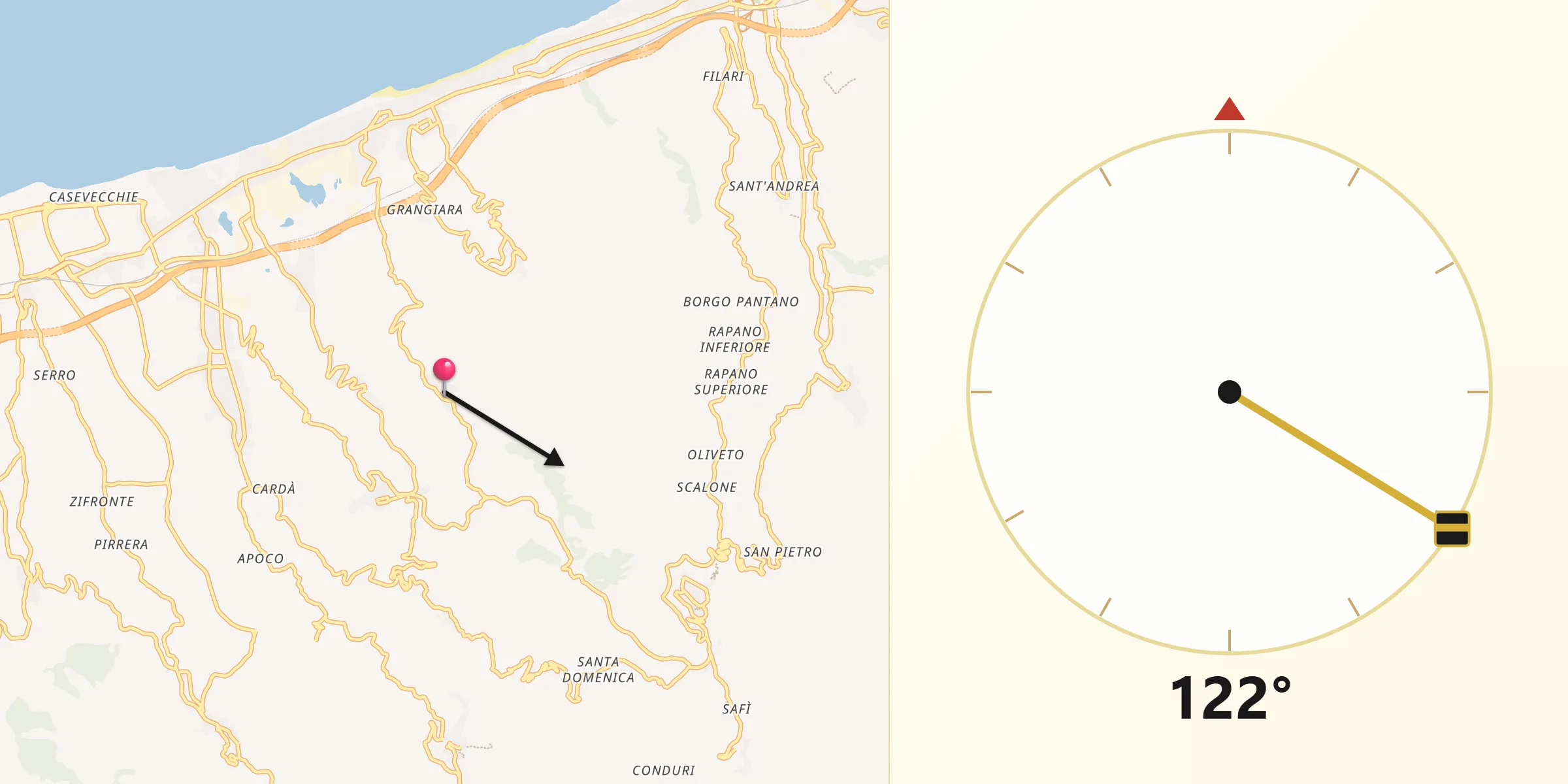 Direzione della Qibla da Venetico Superiore