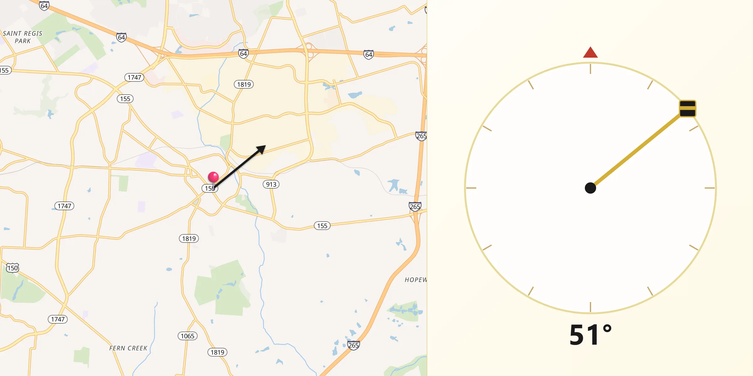 Qibla Direction from Jeffersontown