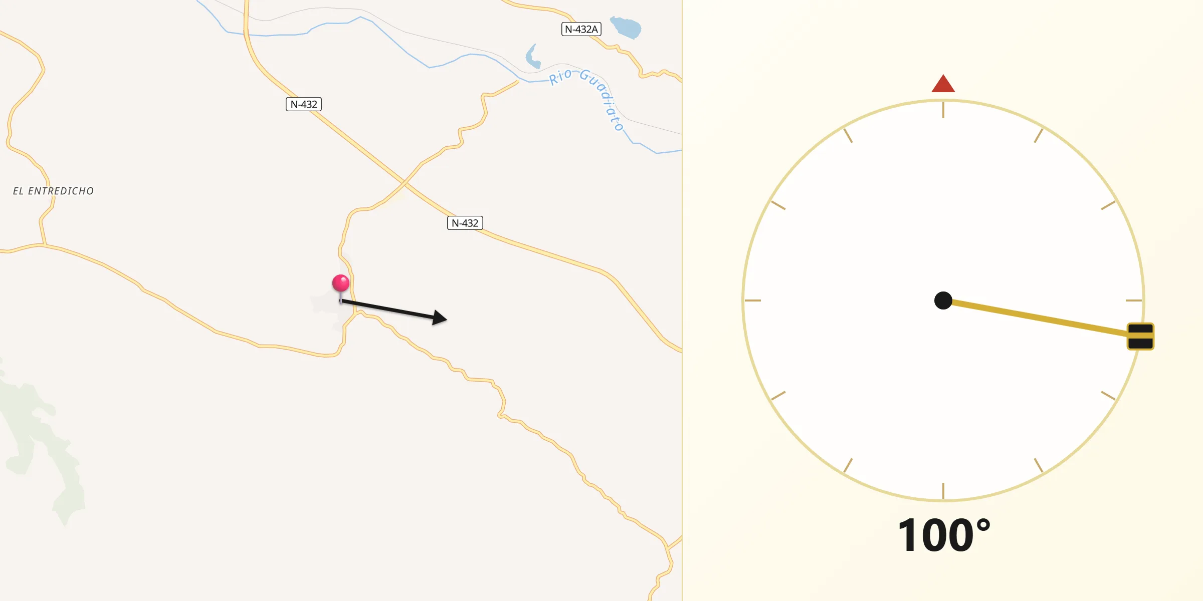 Dirección de la Qibla desde Villanueva del Rey