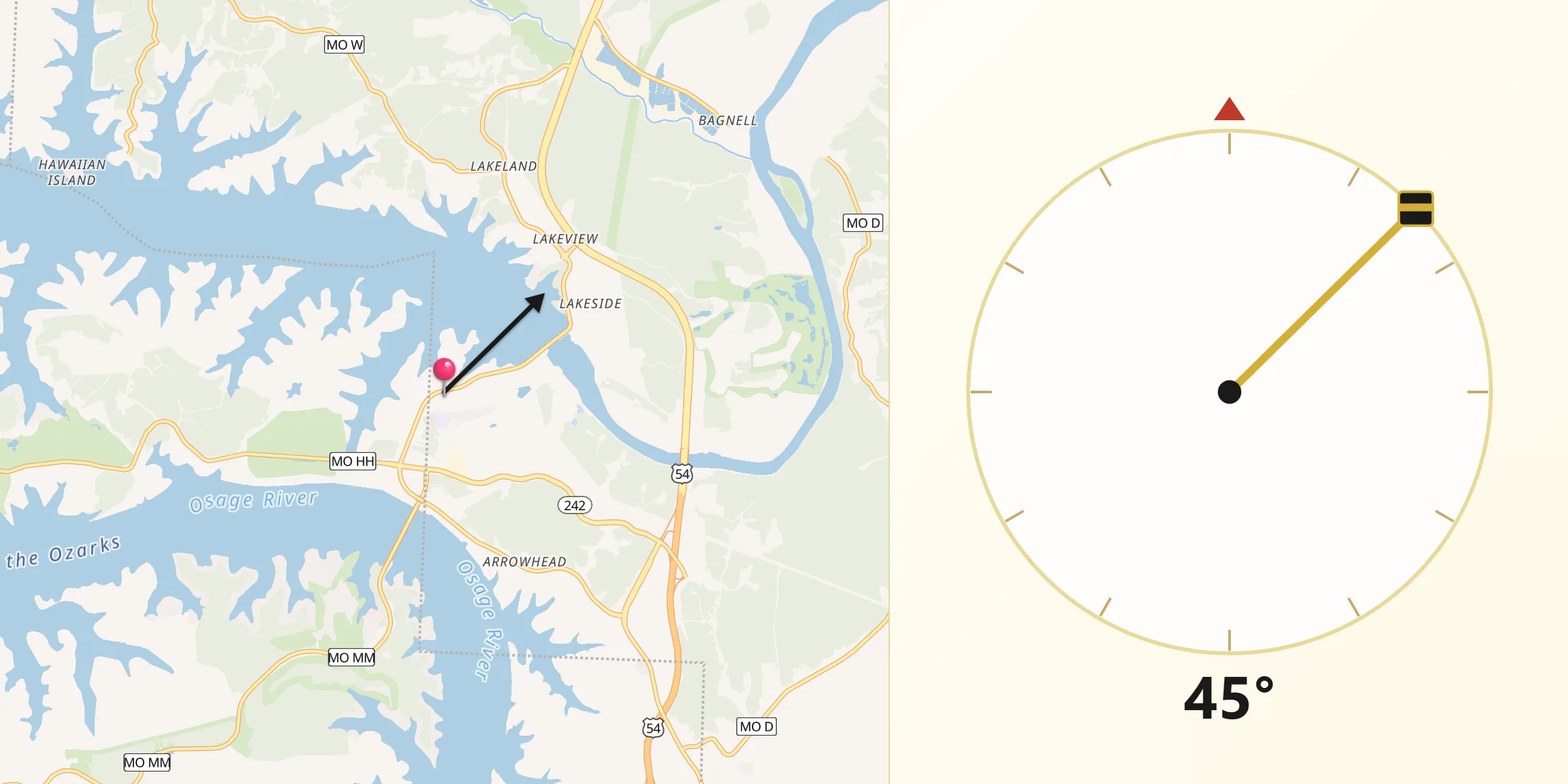 Qibla Direction from Lake Ozark