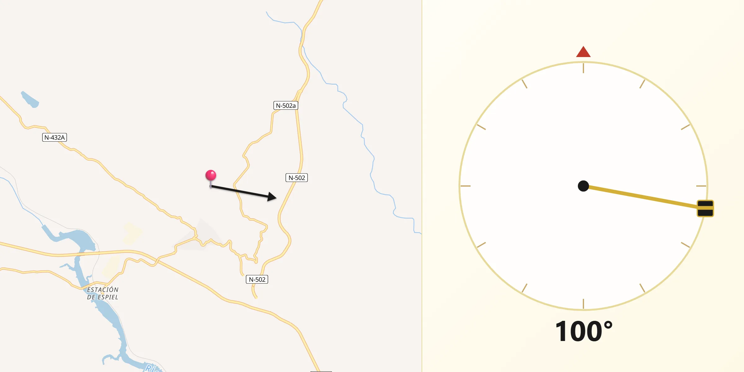 Dirección de la Qibla desde Espiel