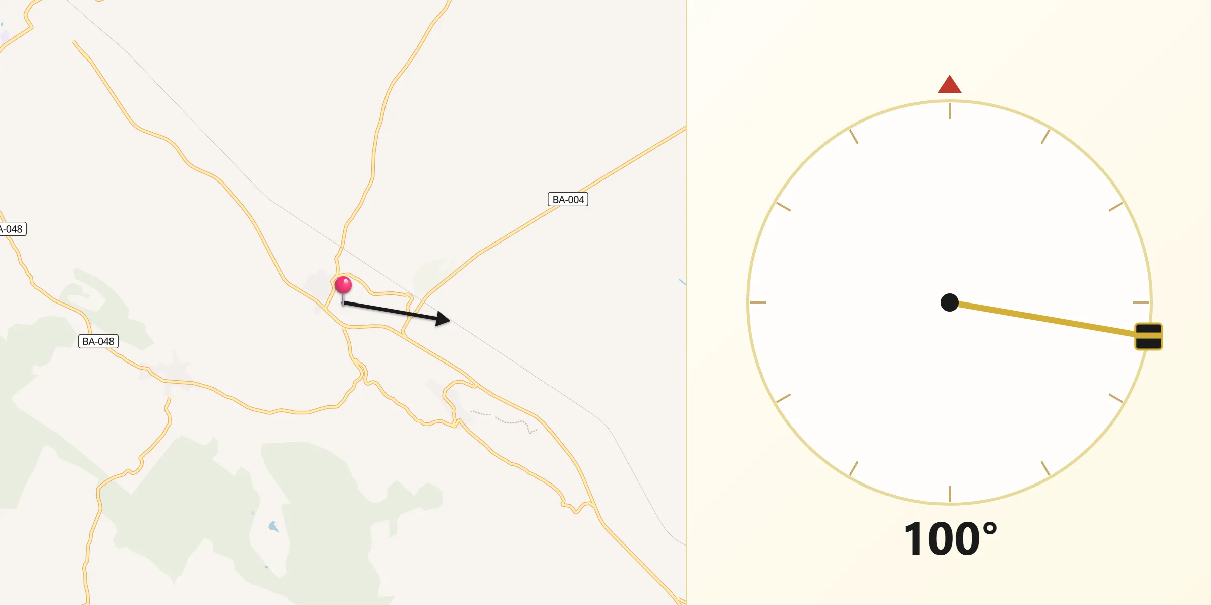 Dirección de la Qibla desde Casas de Reina
