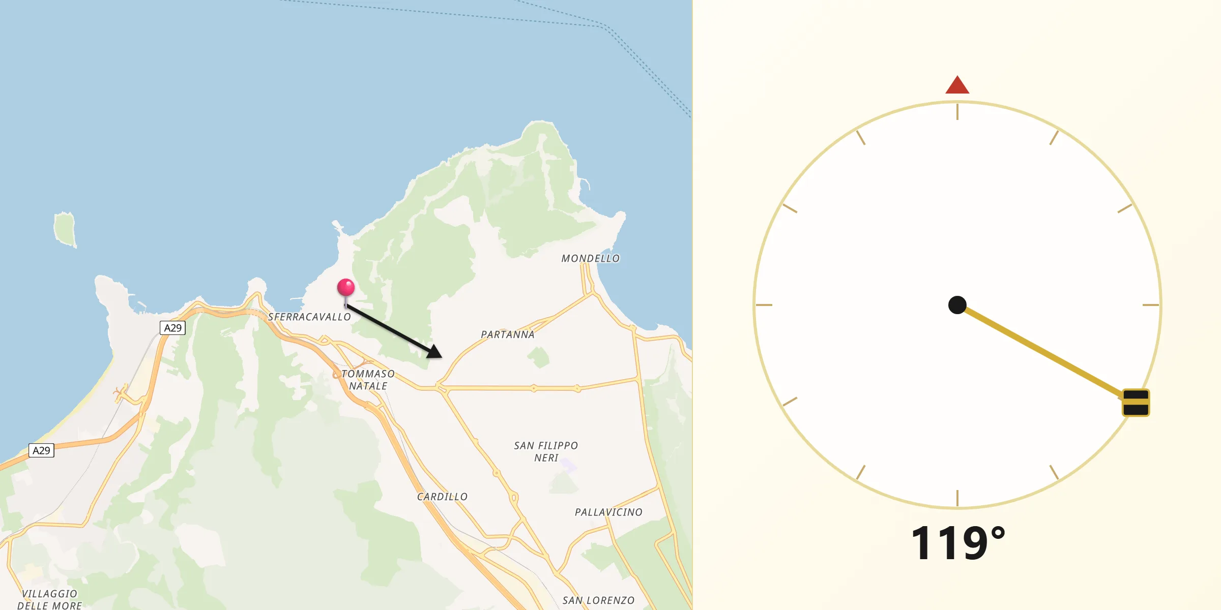 Direzione della Qibla da Sferracavallo