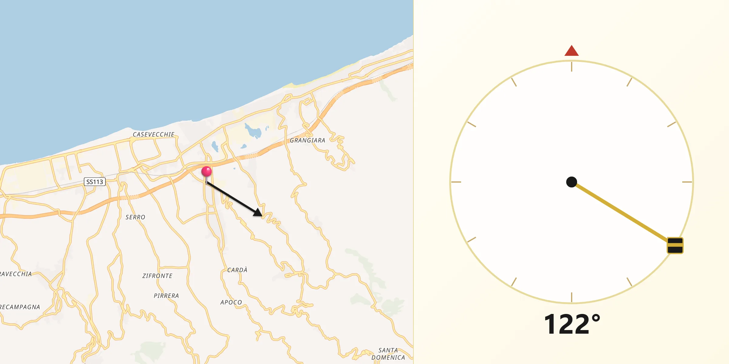 Direzione della Qibla da Torregrotta